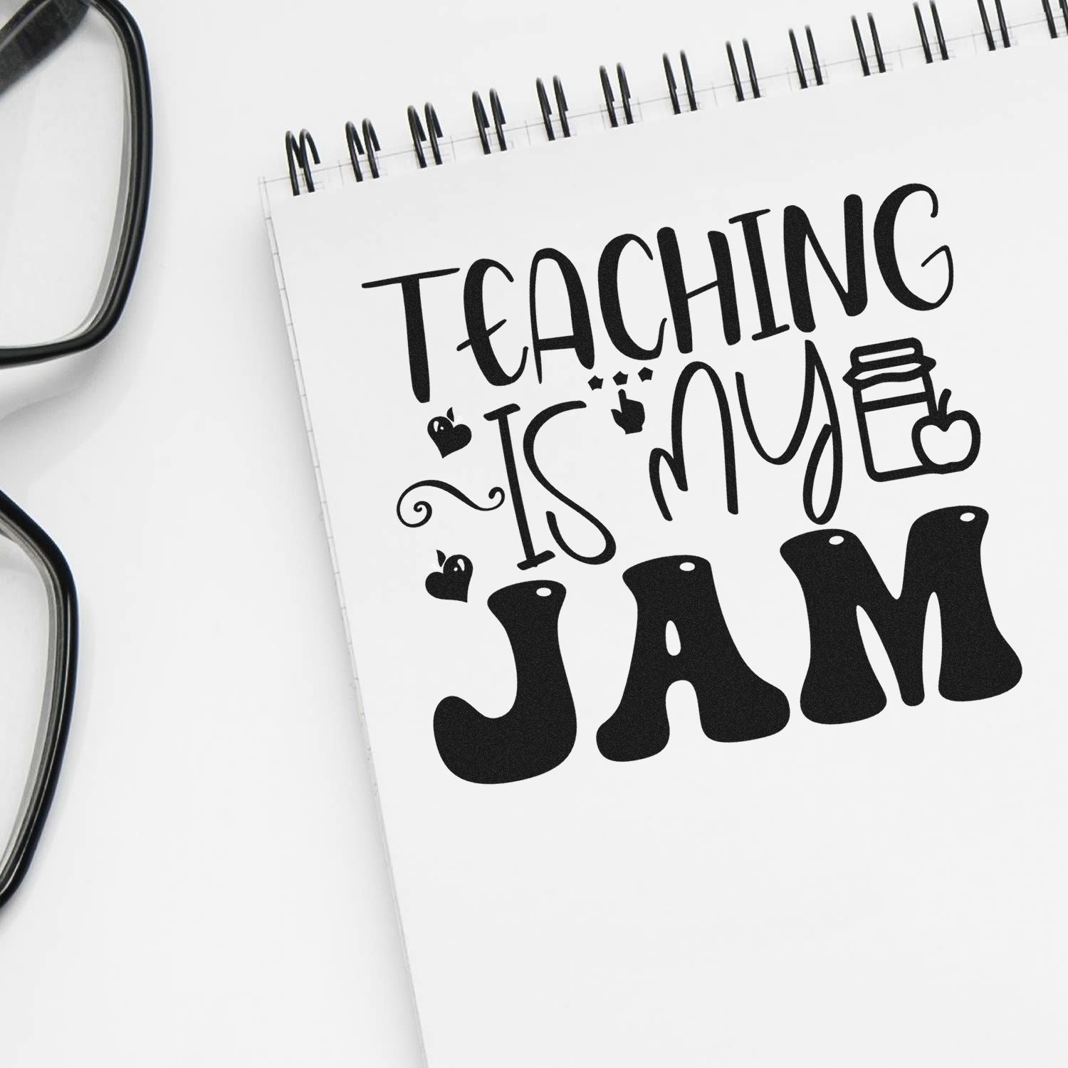 Teacher rubber stamp design reading Teaching Is My Jam for classroom decor, teacher gifts, and education crafts.