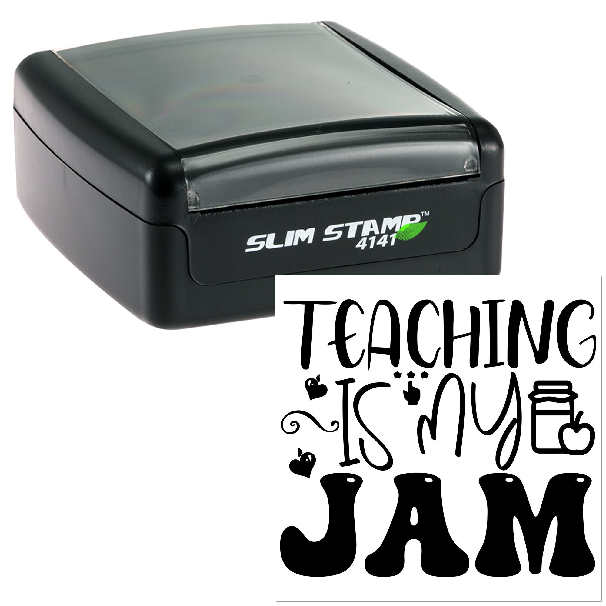 Slim Stamp 4141 teacher rubber stamp with Teaching Is My Jam design for classroom rewards and crafts.