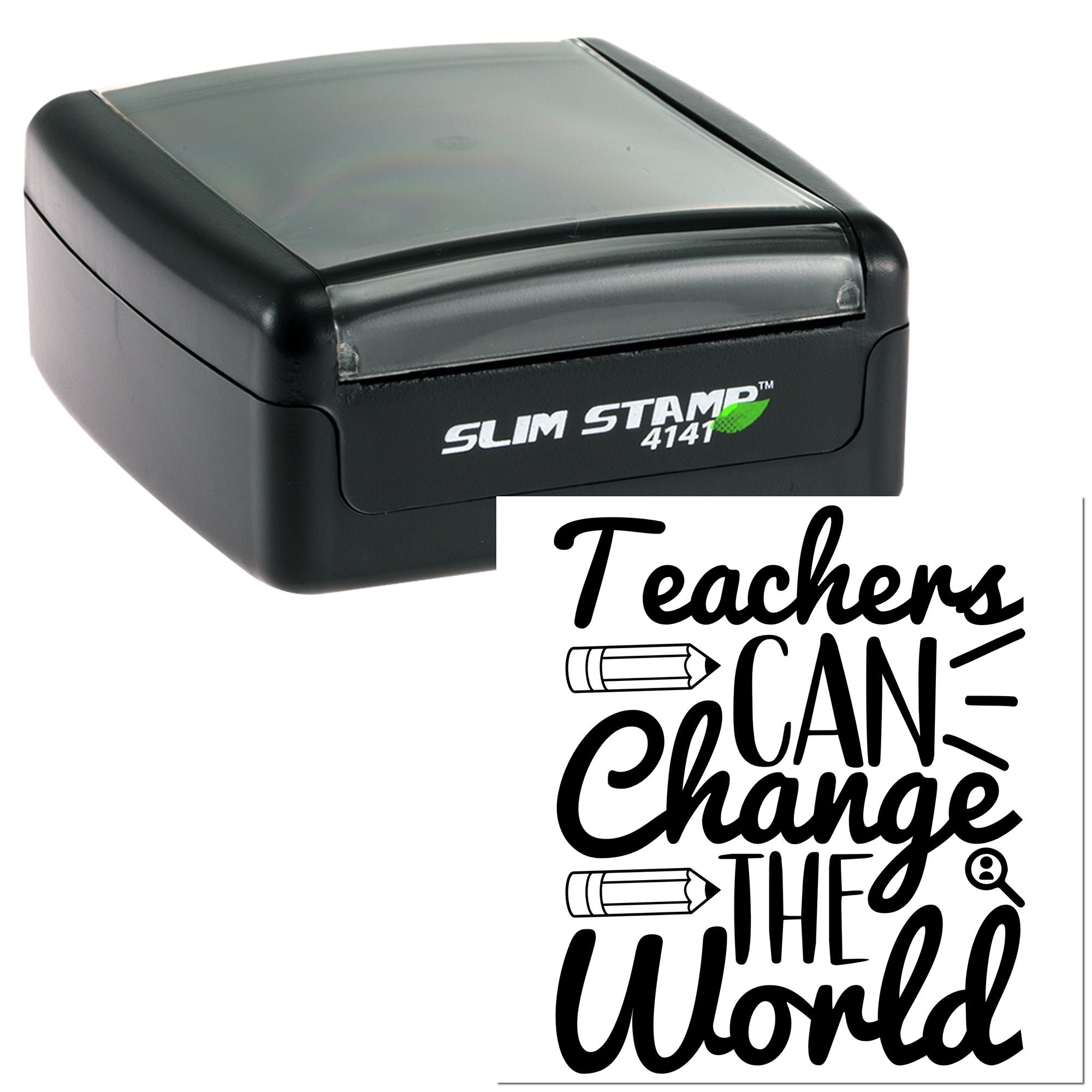 Teacher rubber stamp with inspirational Teachers can change the world design for classroom use and student encouragement.