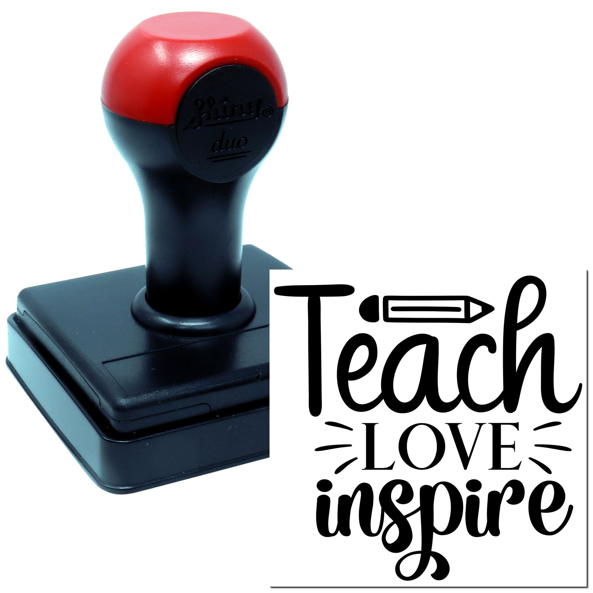 Self-inking rubber stamp with Teach Love Inspire design, ideal for teacher classroom projects and gifts