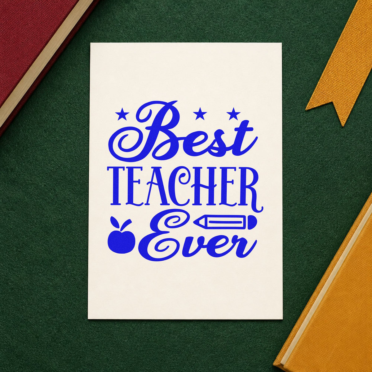 Best Teacher Ever Stars craft stamp imprinted in blue ink on paper, a design suited to ballot slip seals.