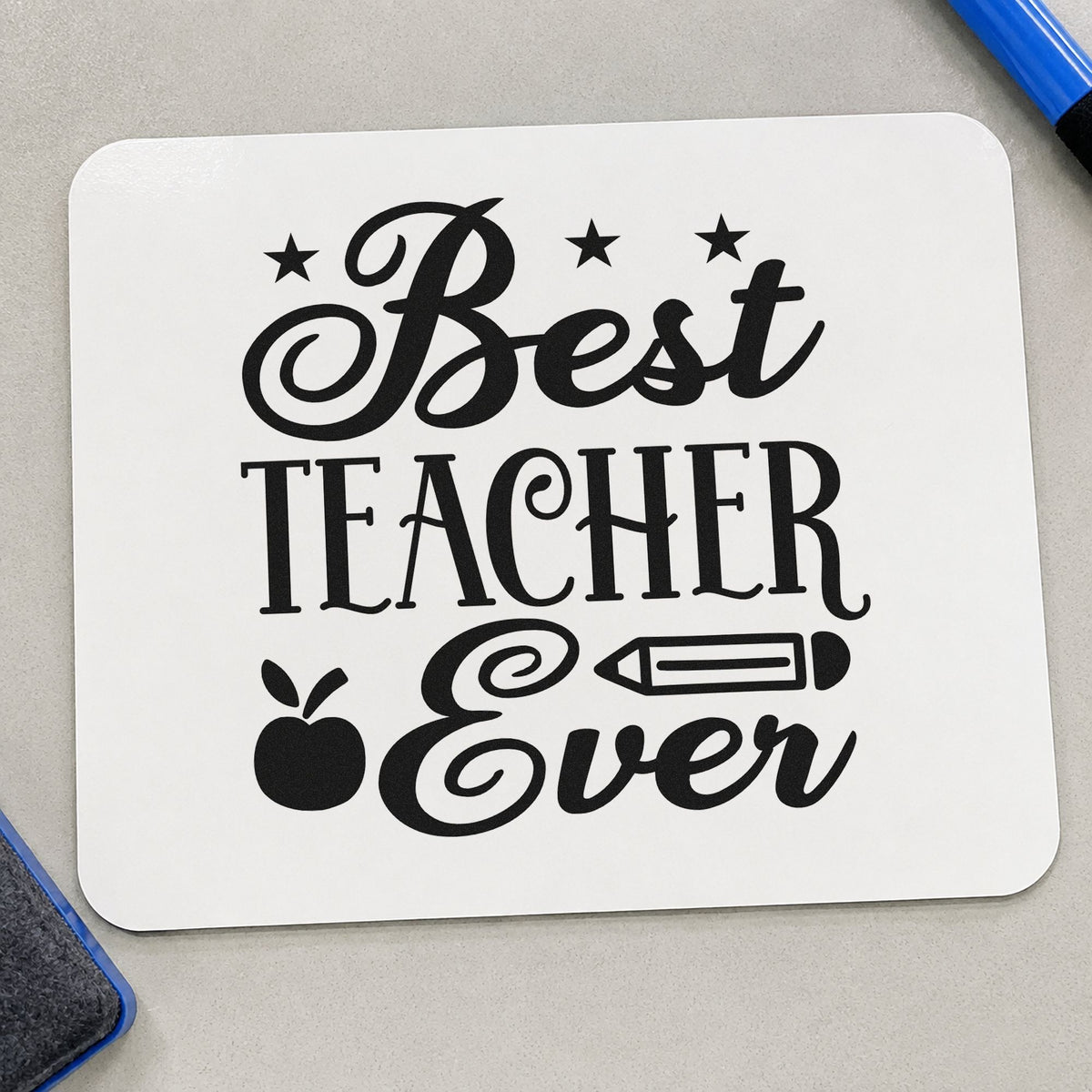 Best Teacher Ever Stars rubber stamp printed in black ink, ready for stars apple cards and similar paper crafts.