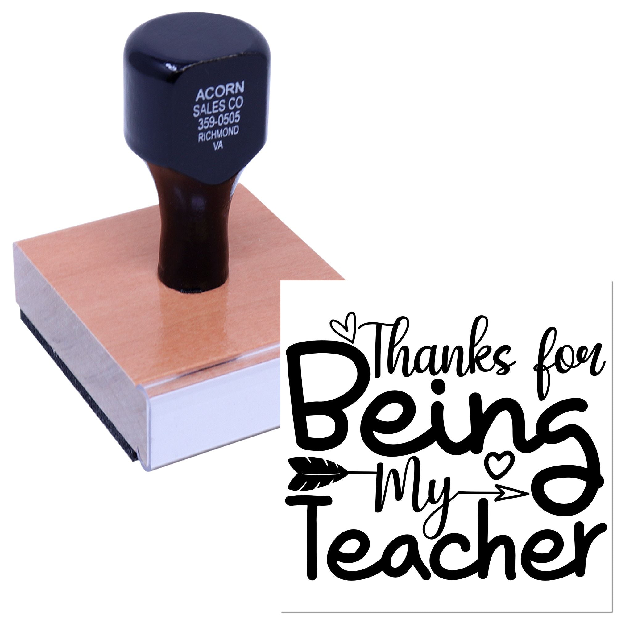 Teacher thank you rubber stamp with Thanks for Being My Teacher design for classroom gifts and appreciation notes.