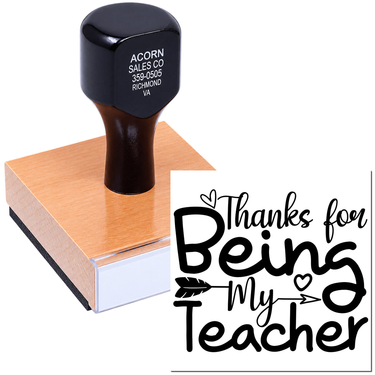 Teacher thank you rubber stamp with Thanks for Being My Teacher design for classroom gifts and appreciation notes.