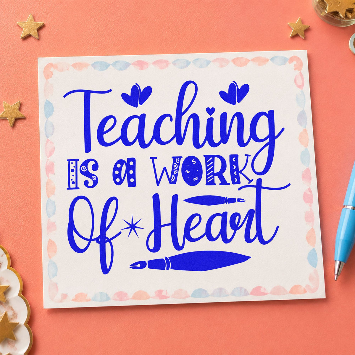 Teaching Is A Work Of Heart Fountain Pens Stamp – Duo Hand in use 5