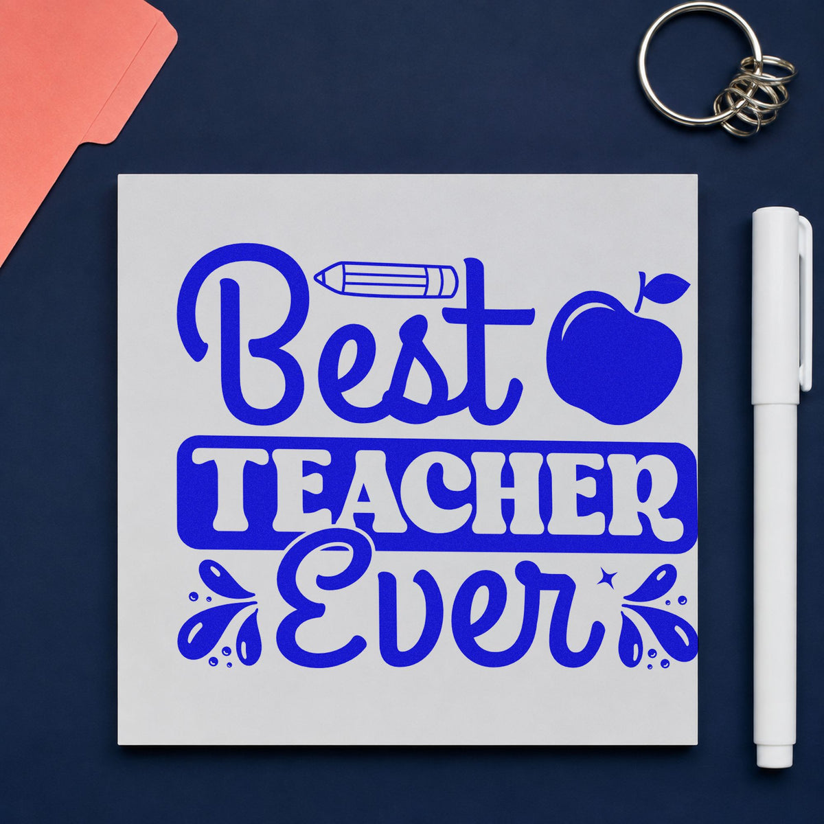 Best Teacher Ever Apple Pencil Motif Stamp – Self-Inking in use 6