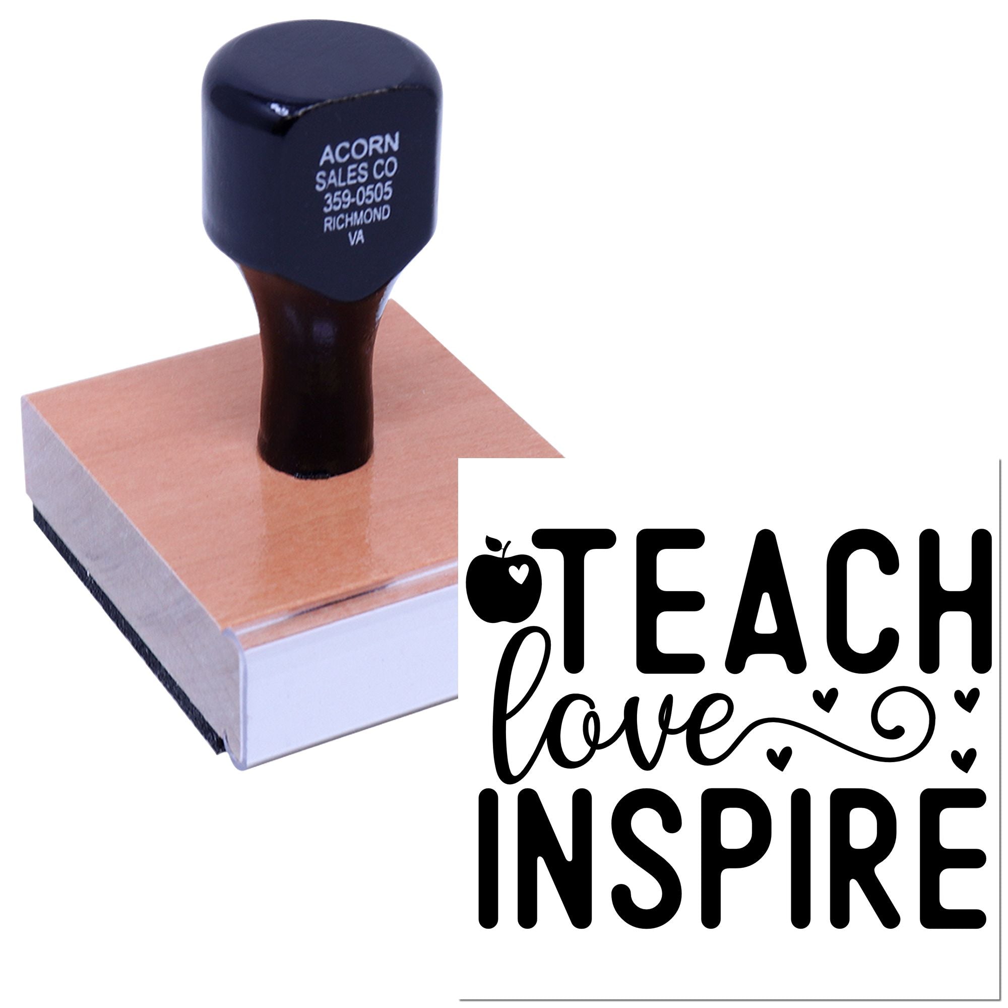 Teach Love Inspire custom rubber stamp for teachers, classroom crafts, and inspirational stationery.