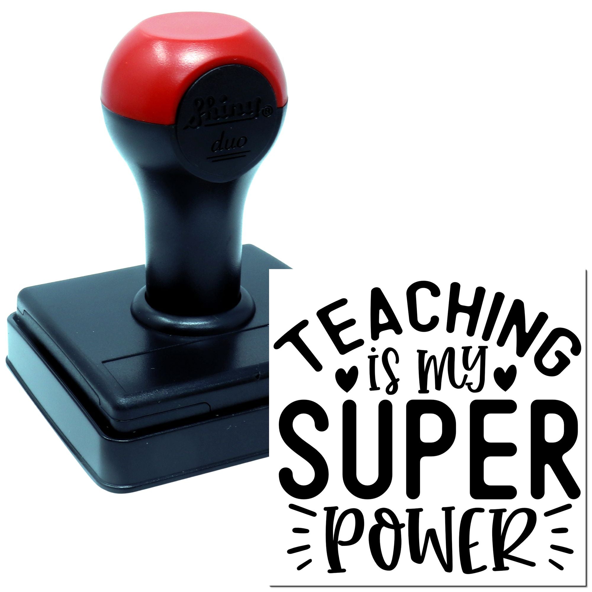Self-inking teaching rubber stamp with Teaching Is My Super Power imprint for teacher gifts, classroom use, and crafts