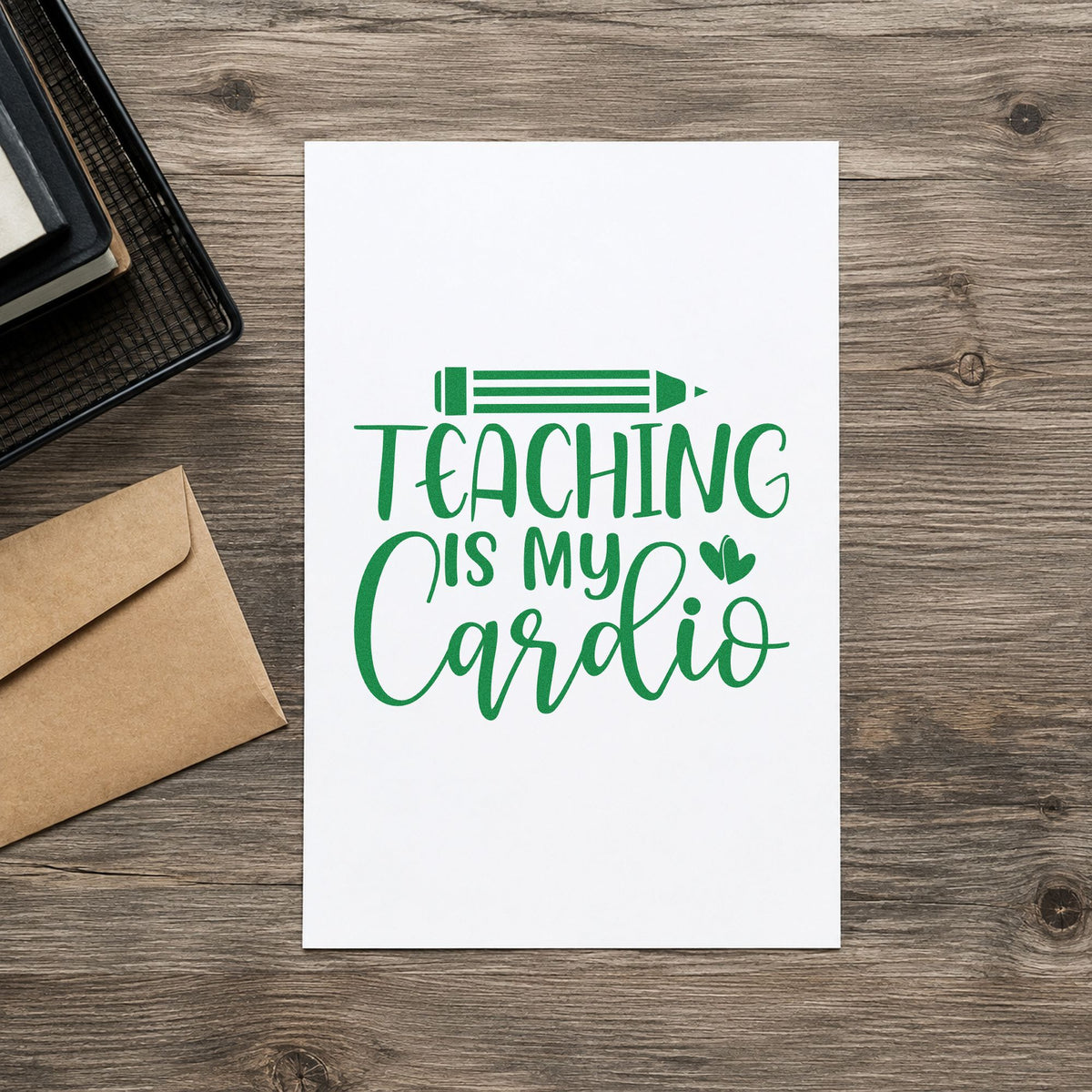 Teaching Is My Cardio Pencil And Heart Rubber Stamp – Wood Handle in use 3