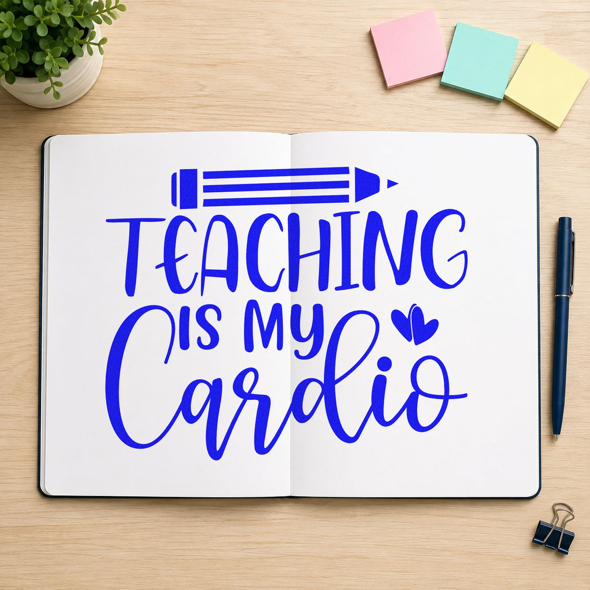 Teaching Is My Cardio Pencil And Heart Rubber Stamp – Wood Handle in use 6