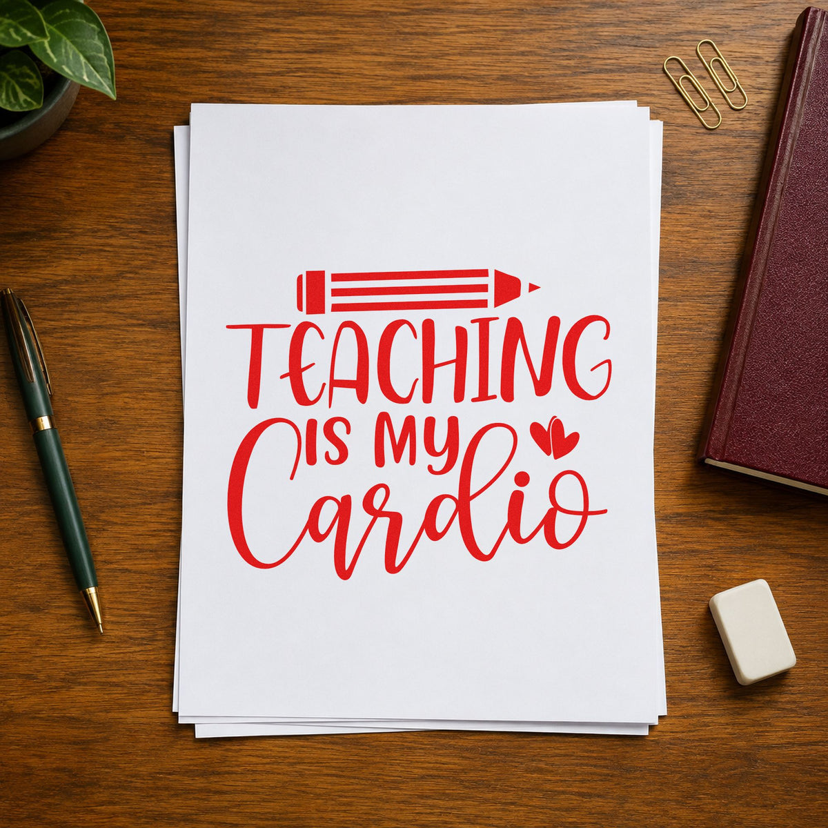 Teaching Is My Cardio Pencil And Heart Slim Pre-Inked Stamp in use 7