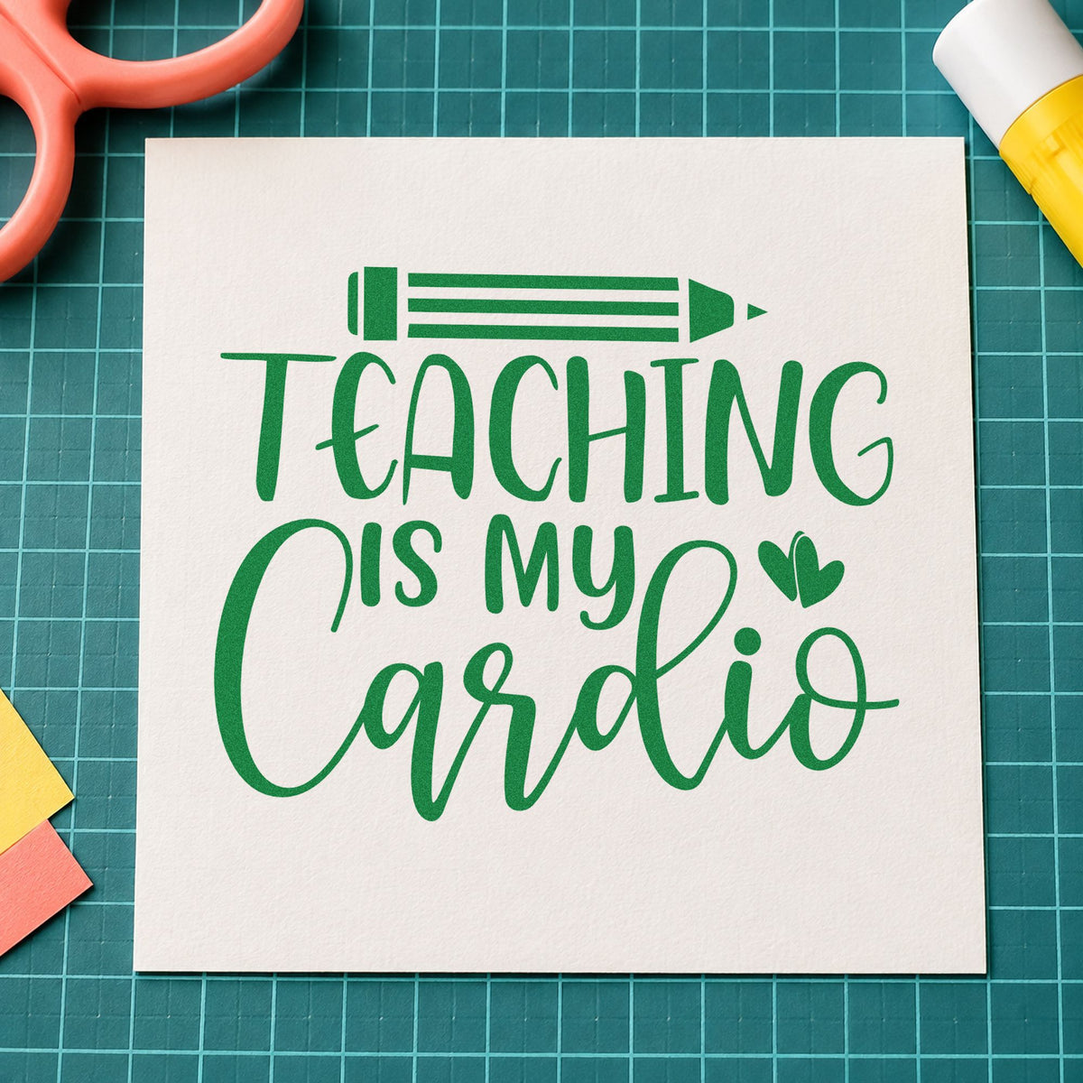Teaching Is My Cardio Pencil And Heart Rubber Stamp – Wood Handle in use 8