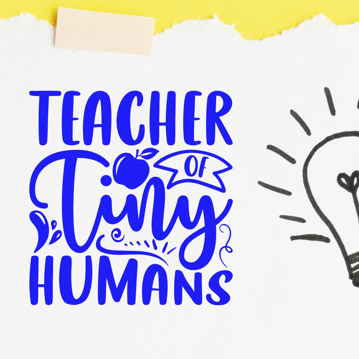 Teacher of Tiny Humans rubber stamp design with apple graphic, perfect for classroom and educator crafts.