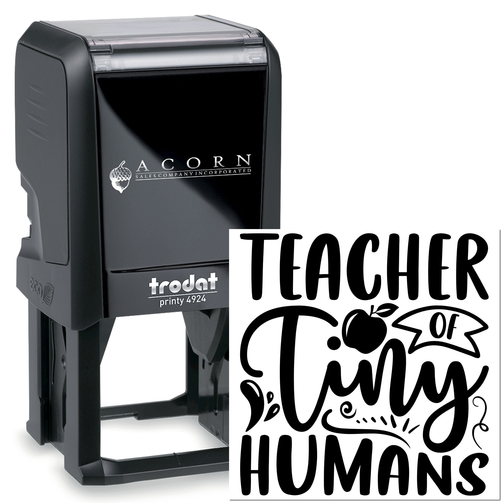 Teacher of Tiny Humans custom self-inking rubber stamp for classroom documents, school papers, and teacher gifts.
