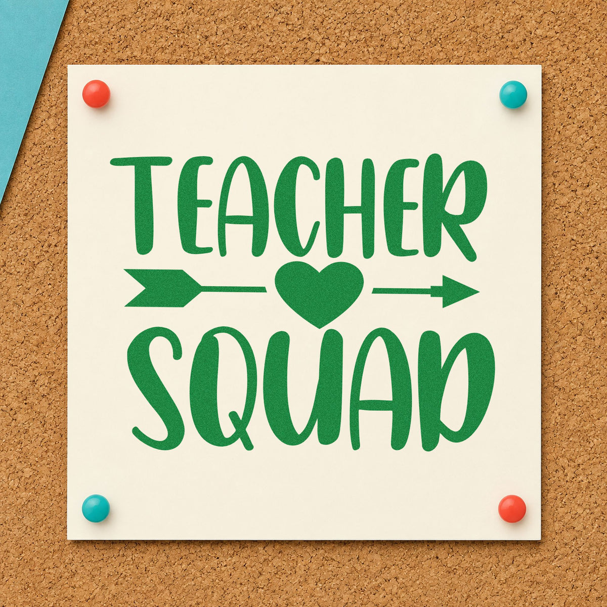 Teacher Squad Heart Arrow craft stamp imprint in green ink on a handmade project, one idea being framed link corridor.