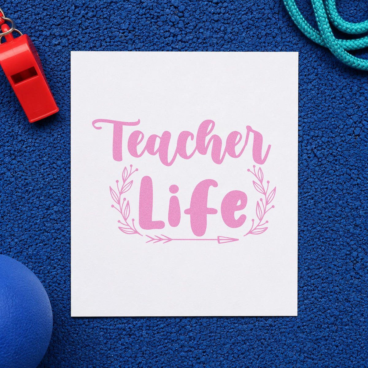 Teacher Life Leafy Frame craft stamp in purple ink on cardstock, an easy option for plant swap tags.