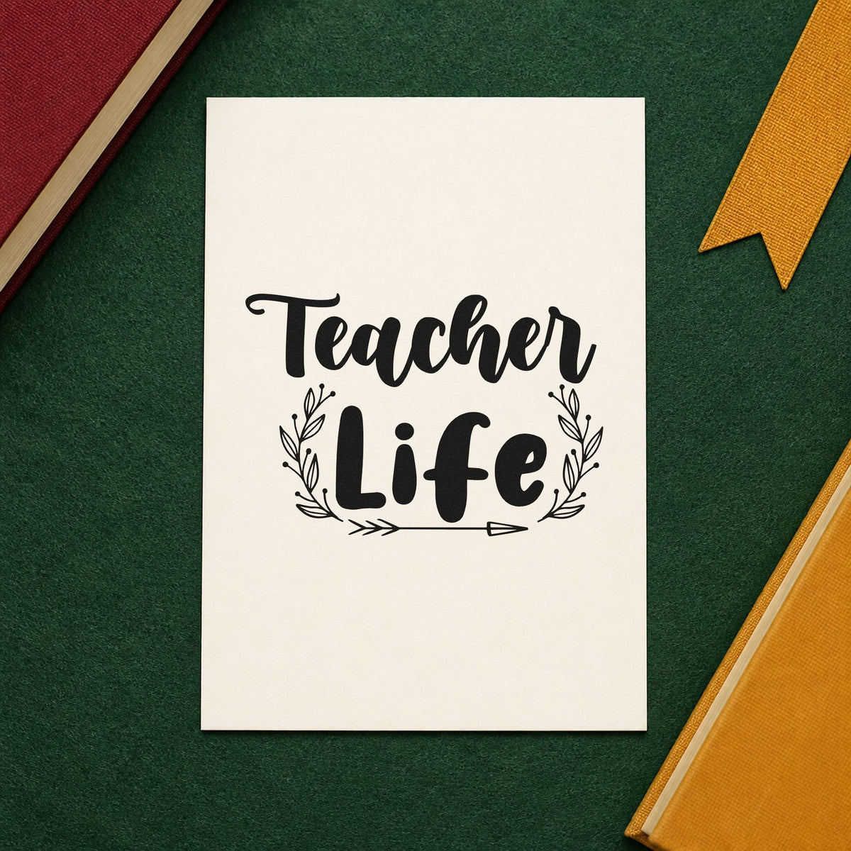 Teacher Life Leafy Frame rubber stamp printed in black ink, ready for leafy frame cards and similar paper crafts.