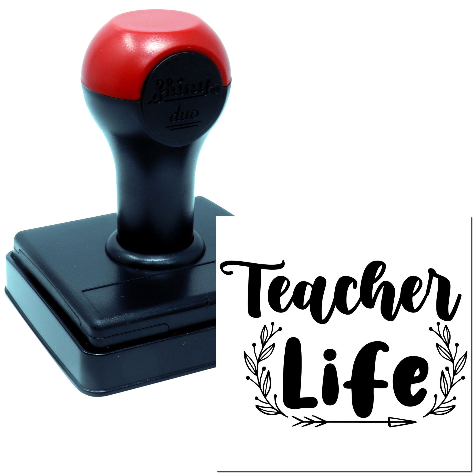 Custom teacher life self-inking rubber stamp with decorative script design for classroom use