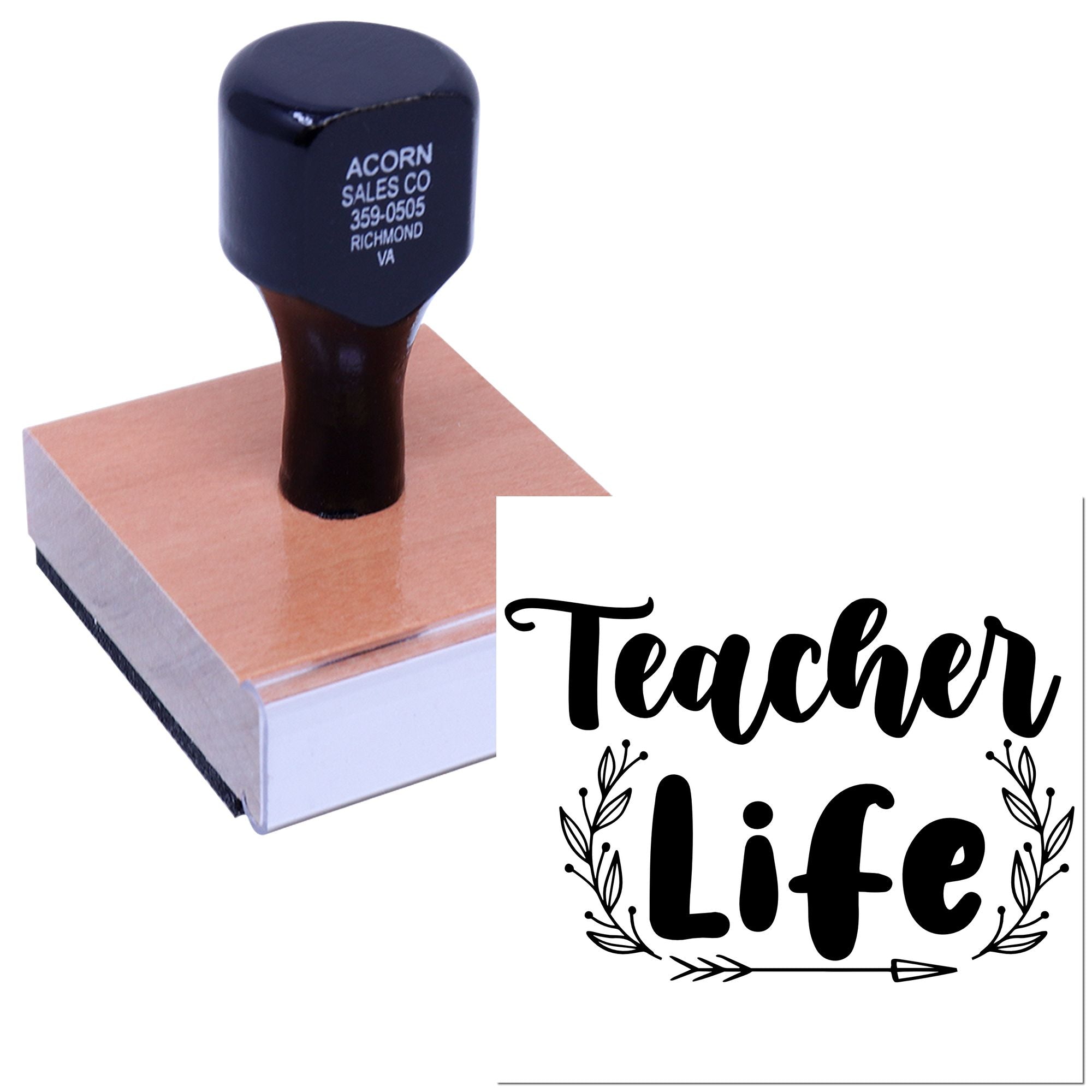 Teacher Life rubber stamp on wood block for classroom crafts, DIY teacher gifts and personalized stationery.