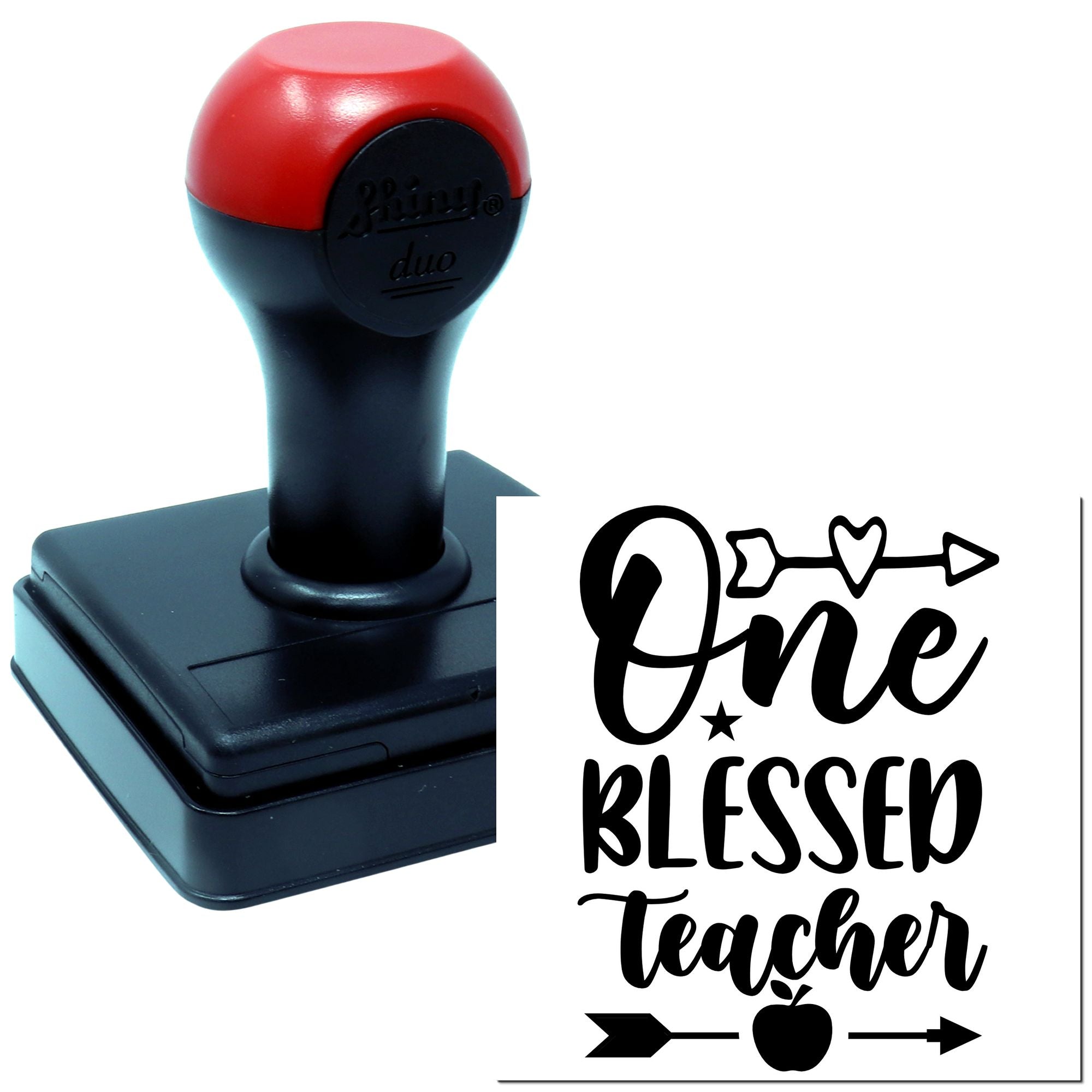 Custom self-inking rubber stamp with One Blessed Teacher design for classroom grading and teacher appreciation gifts.