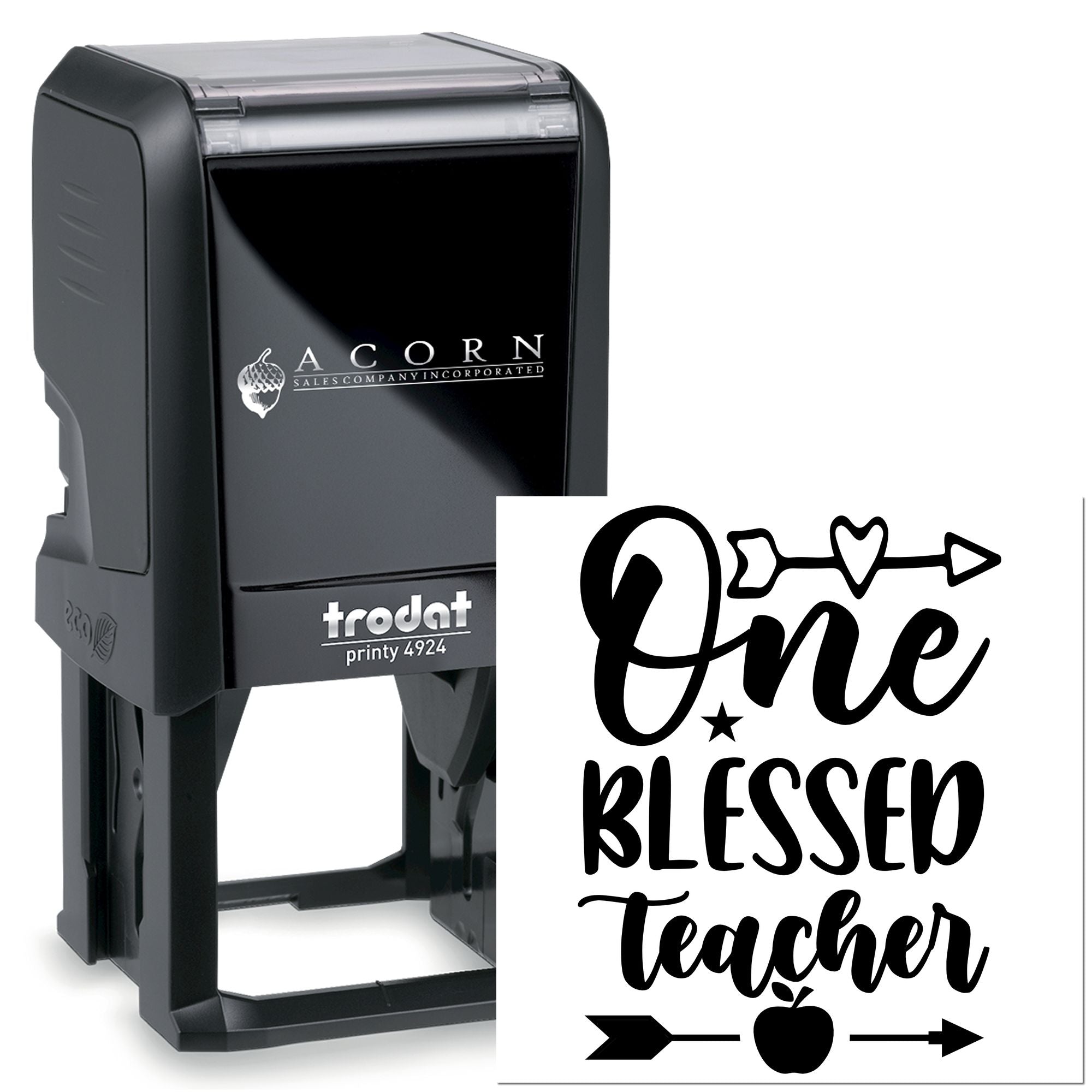Trodat self-inking rubber stamp with One Blessed Teacher design, ideal for personalized teacher gifts and classroom use.