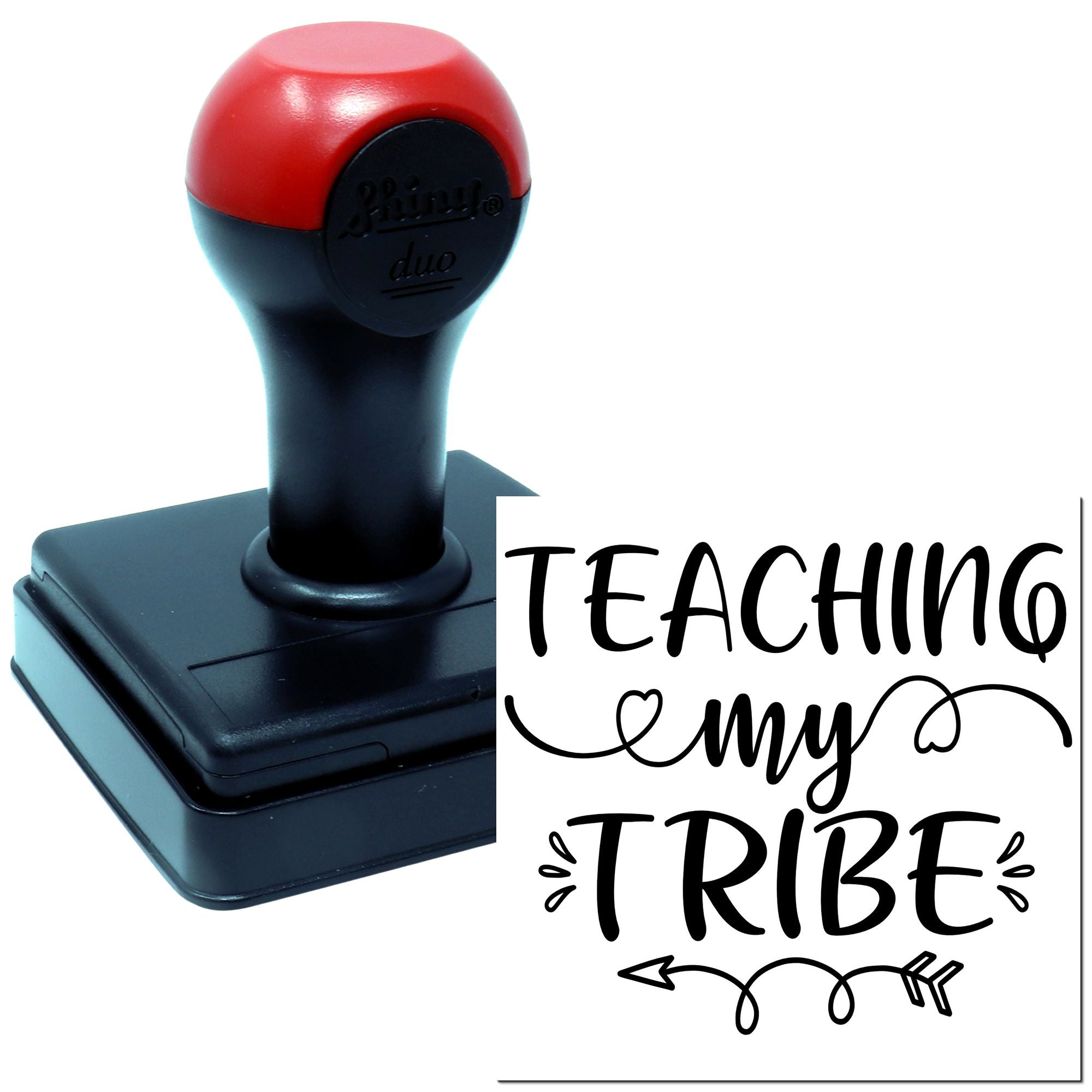 Custom self-inking rubber stamp with Teaching My Tribe design, ideal for teacher classroom branding.