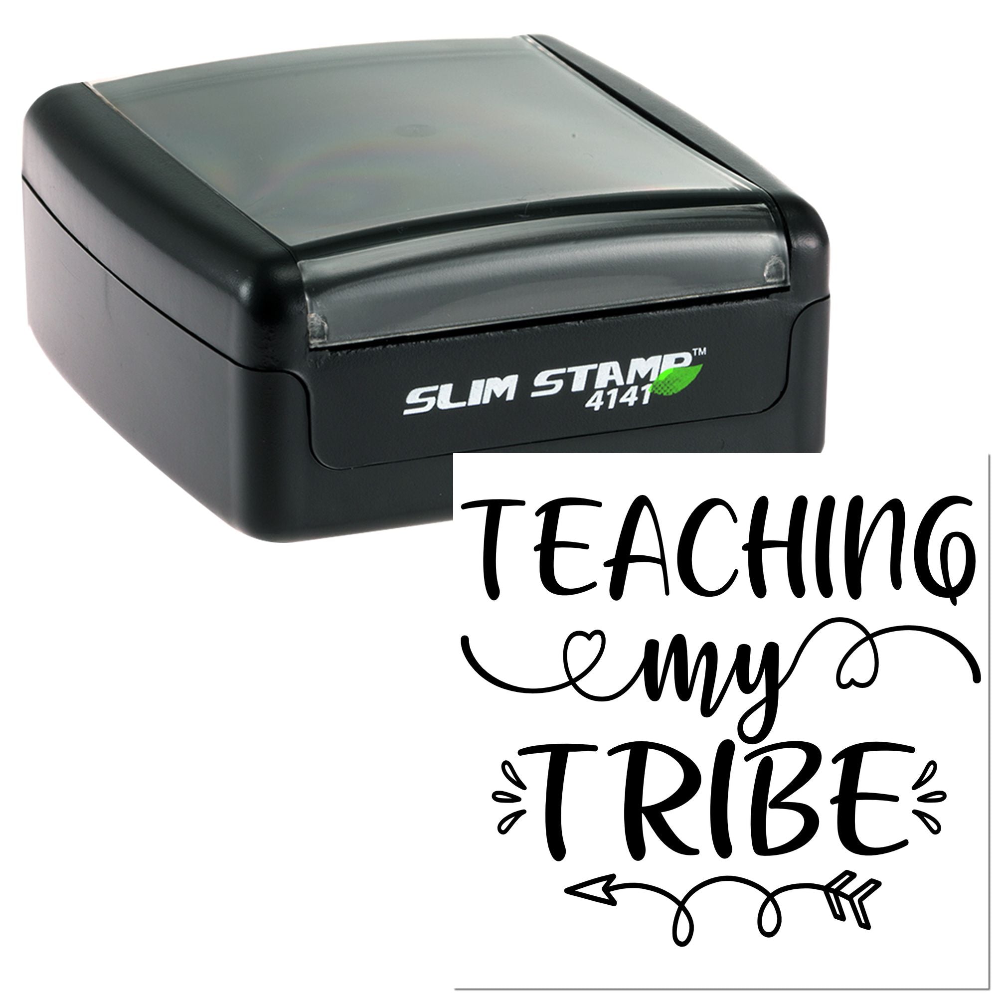 Slim Stamp 4141 self-inking rubber stamp with Teaching My Tribe design, ideal for teacher crafts, classrooms, and personal marking.