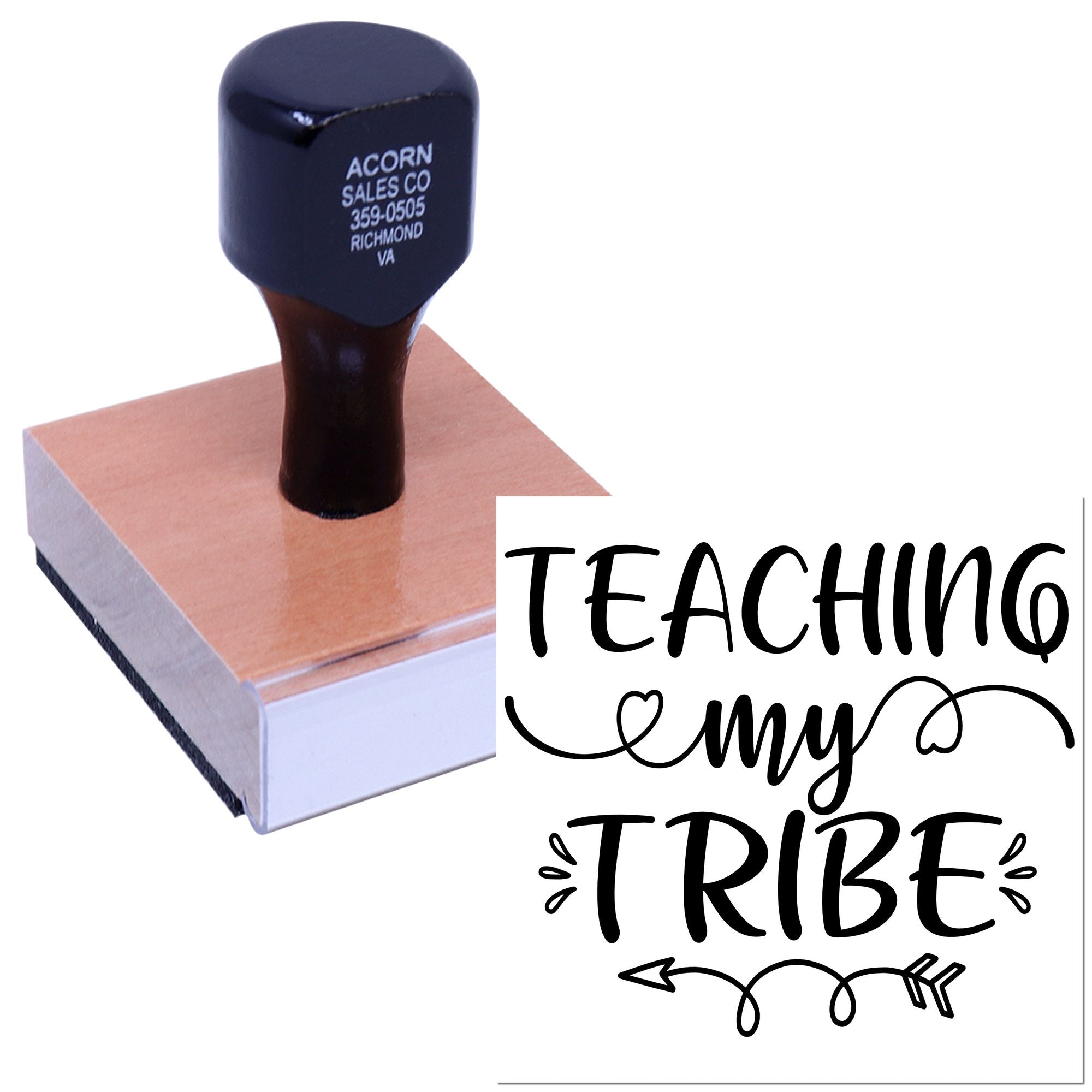 Custom rubber stamp with Teaching My Tribe design for teachers, classrooms, and educational crafting.