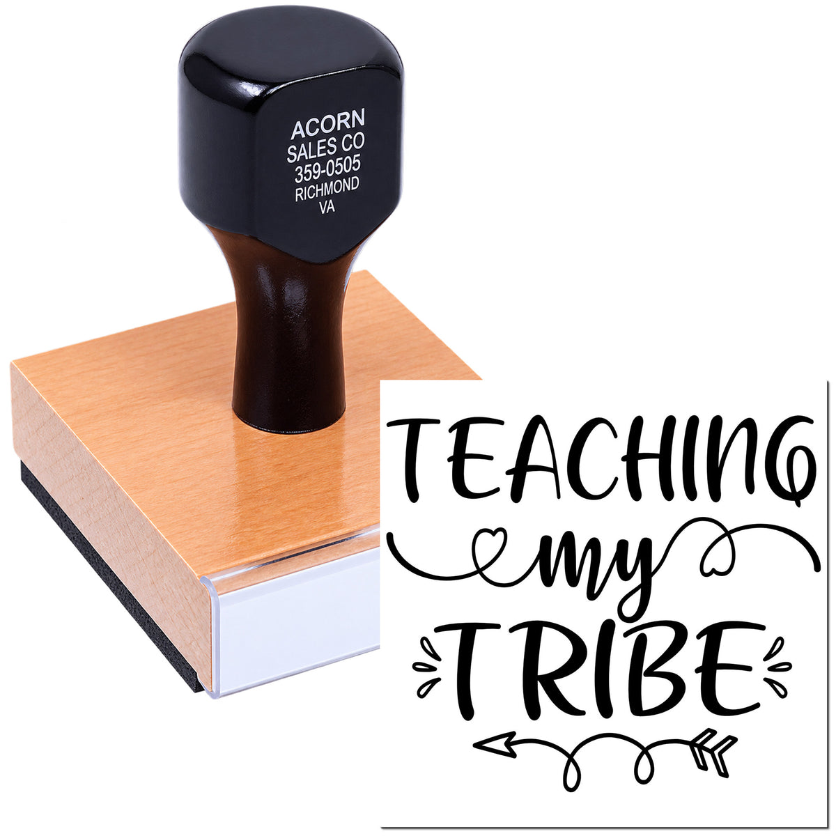 Custom rubber stamp with Teaching My Tribe design for teachers, classrooms, and educational crafting.