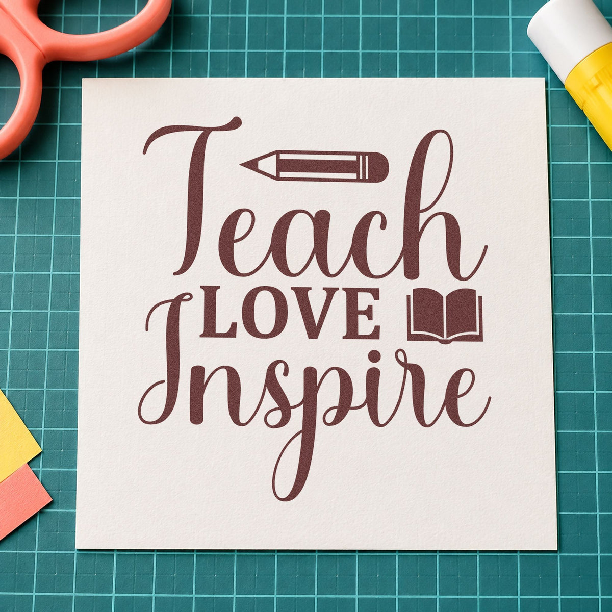 Teach Love Inspire Book Pencil Pre-Inked Stamp – Slim in use 4