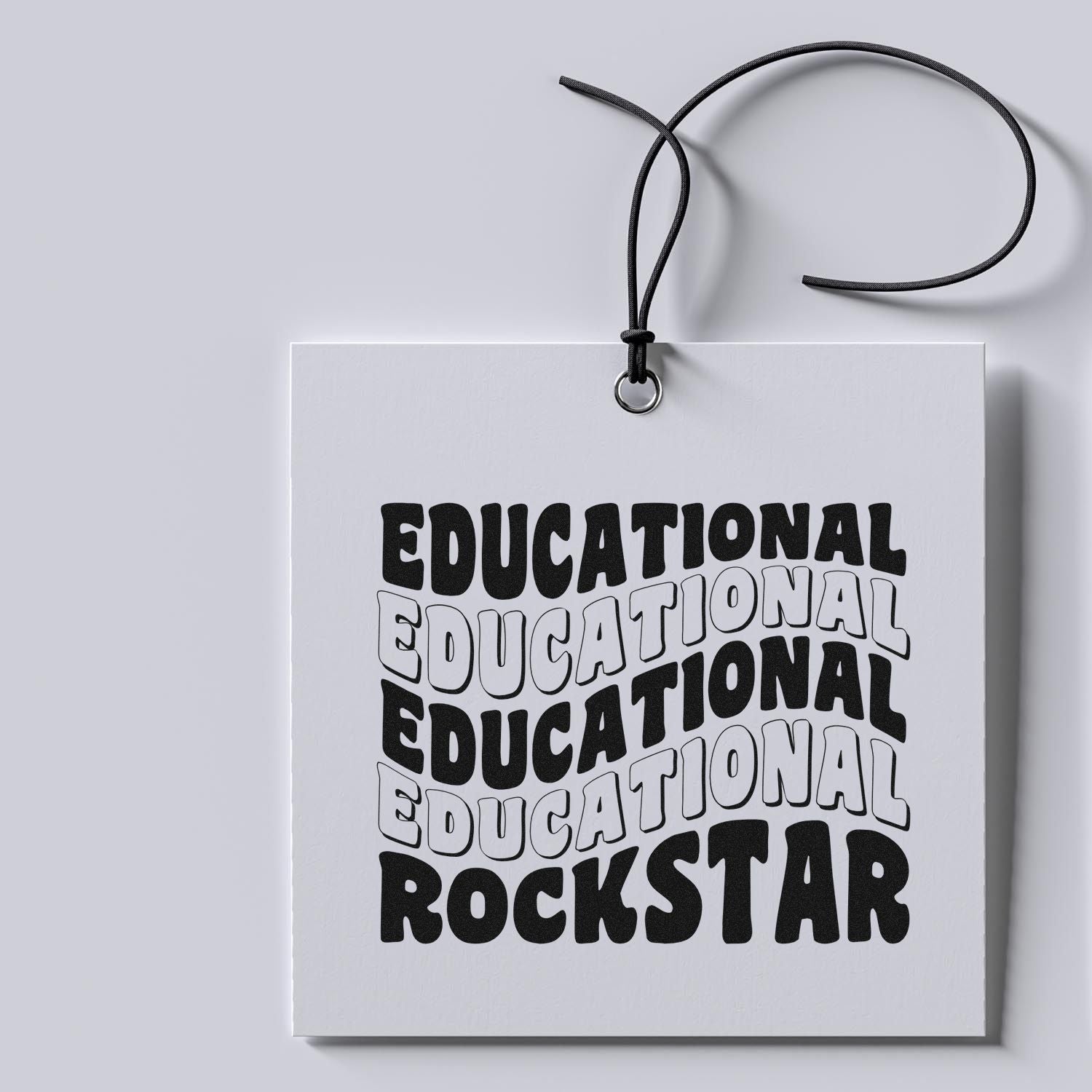 Educational Rockstar rubber stamp design on a hanging tag, ideal for classroom supplies and teacher recognition.