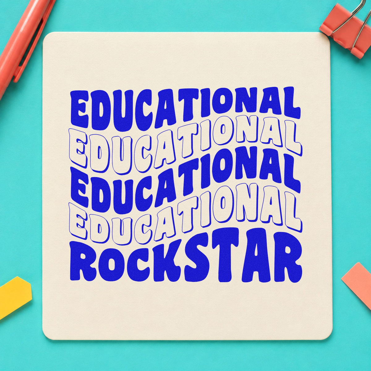 Educational Rockstar Repeated Waves craft stamp in blue ink on cardstock, an easy option for stage cloth panels.