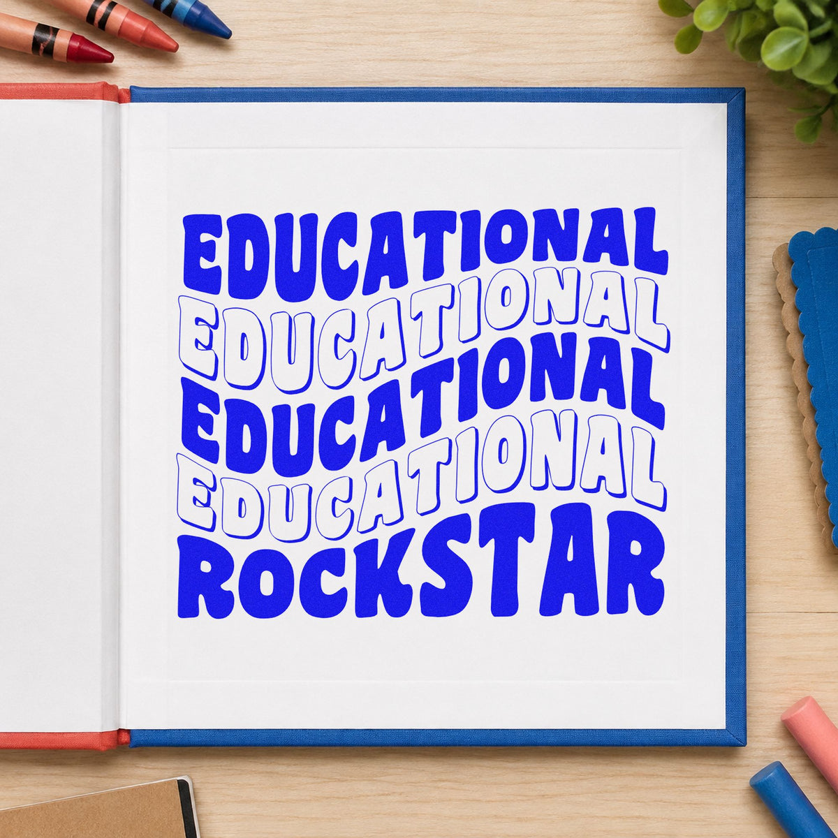 Educational Rockstar Repeated Waves craft stamp imprinted in blue ink on paper, a design suited to program fold seals.