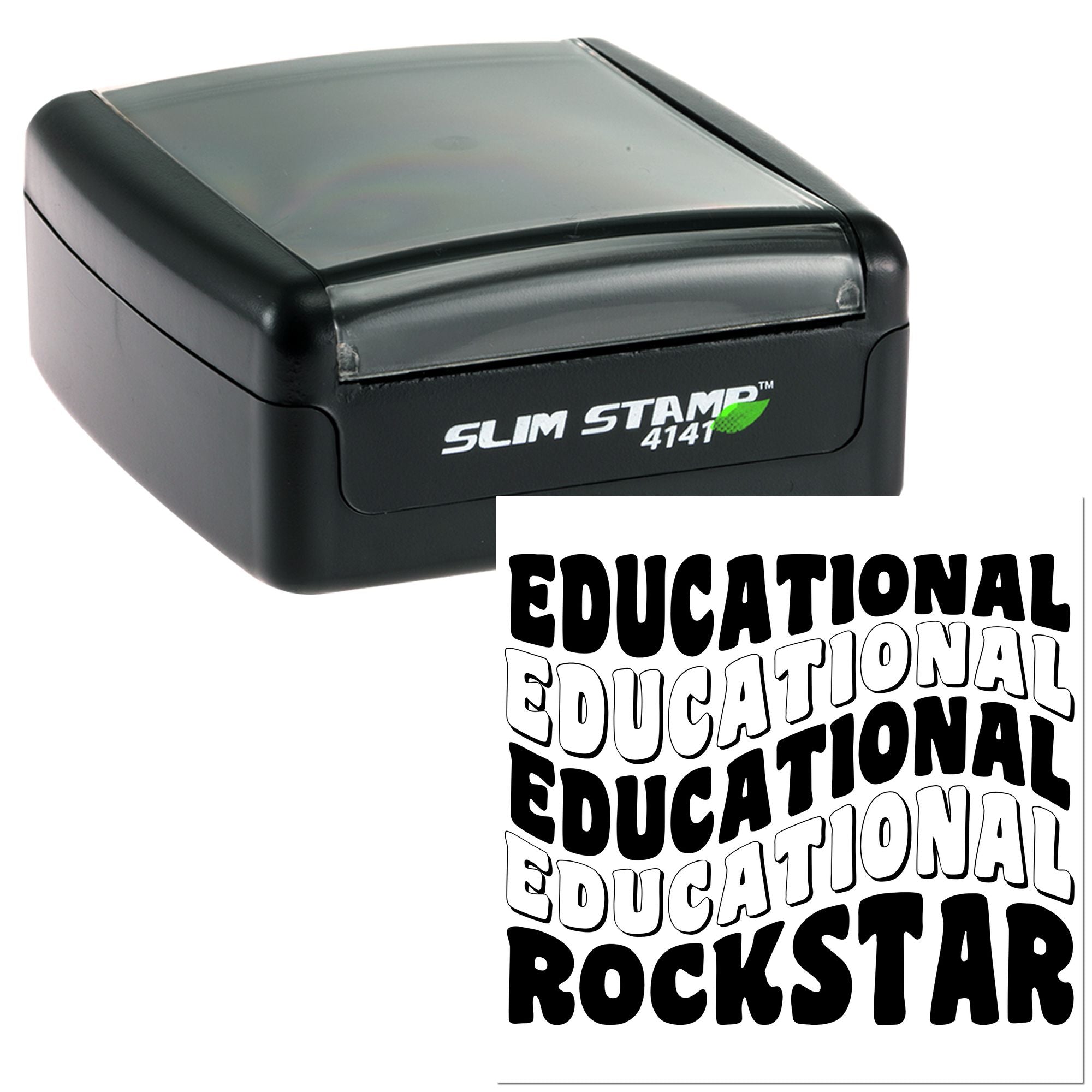 Self-inking rubber stamp with Educational Rockstar imprint for teacher rewards and classroom recognition.