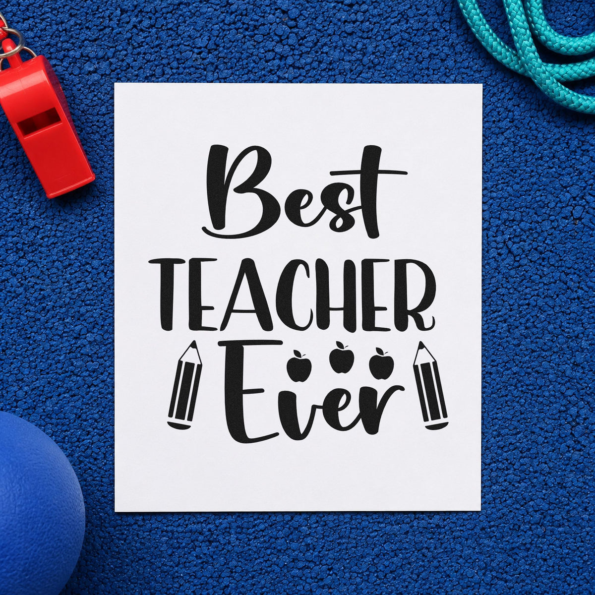 Best Teacher Ever Pencils rubber stamp printed in black ink, ready for three apples cards and similar paper crafts.