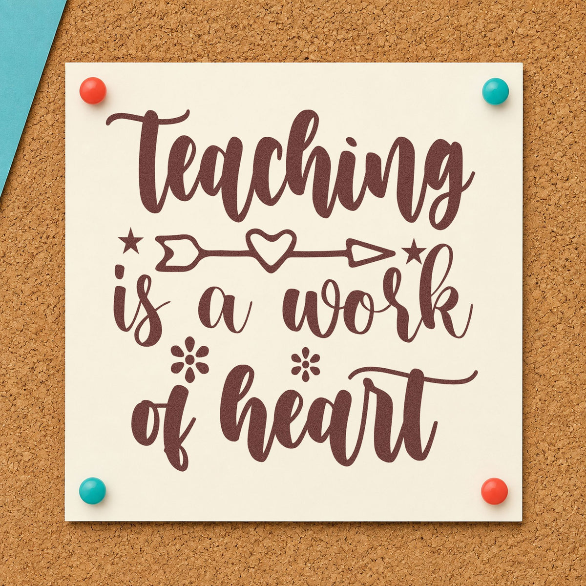 Teaching Work Of Heart Arrow rubber stamp printed in brown ink, ready for bulb tray labels and similar paper crafts.