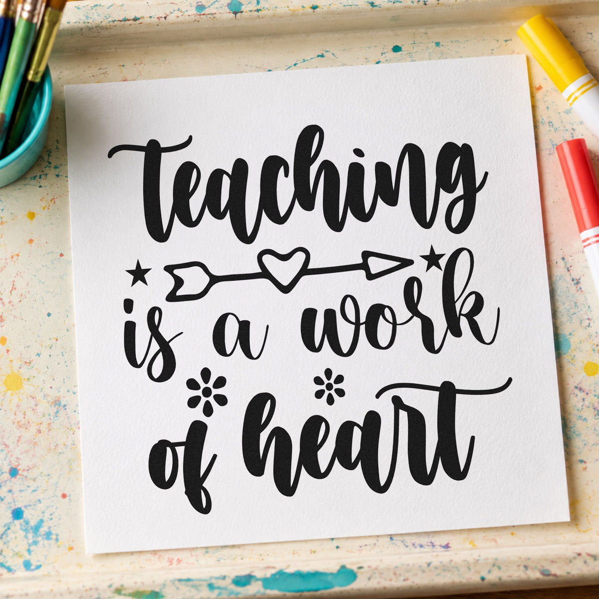 Teaching Work Of Heart Arrow rubber stamp printed in black ink, ready for heart arrow flowers cards and similar paper crafts.
