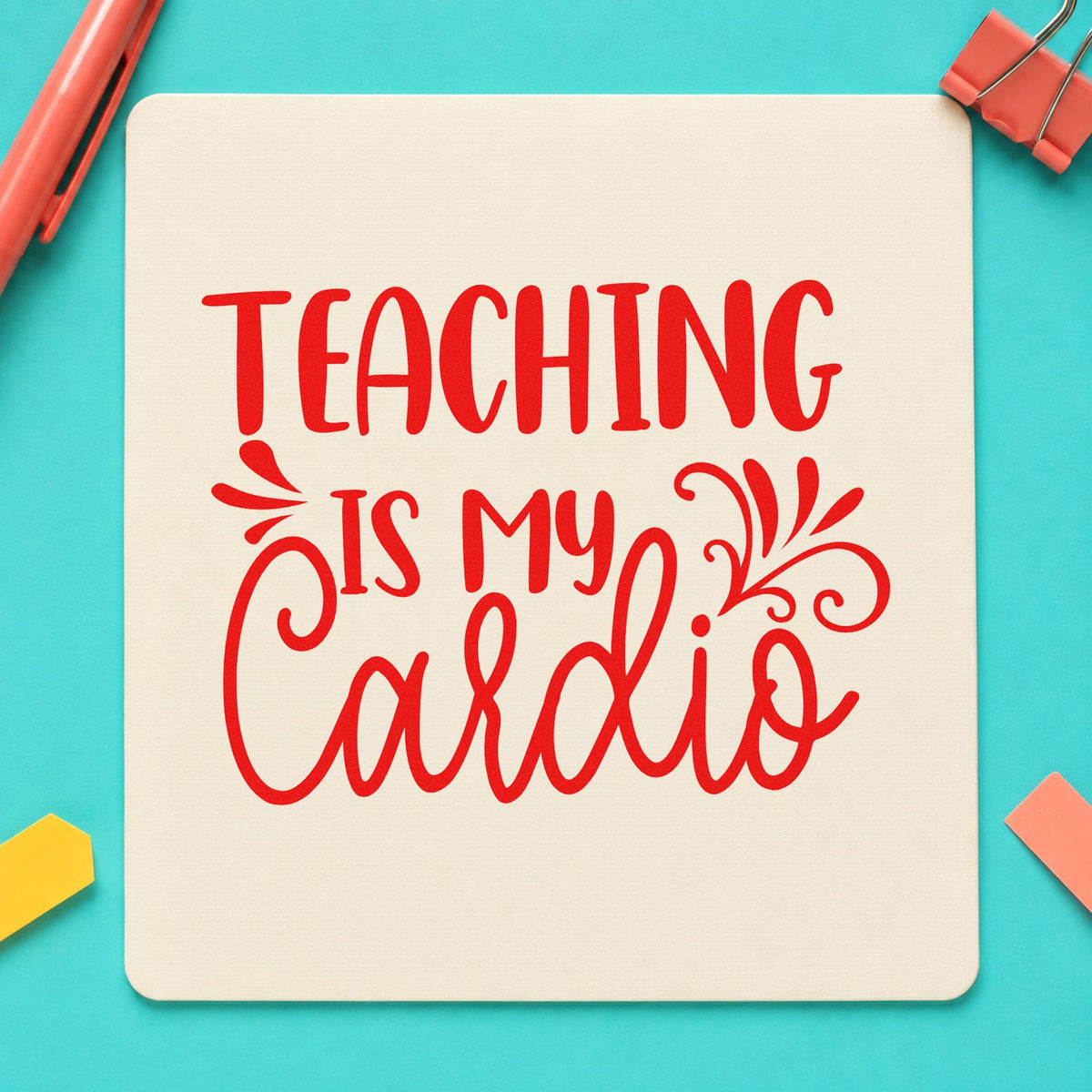 Teaching Is My Cardio Script Lettering Hand Stamp – Duo in use 7
