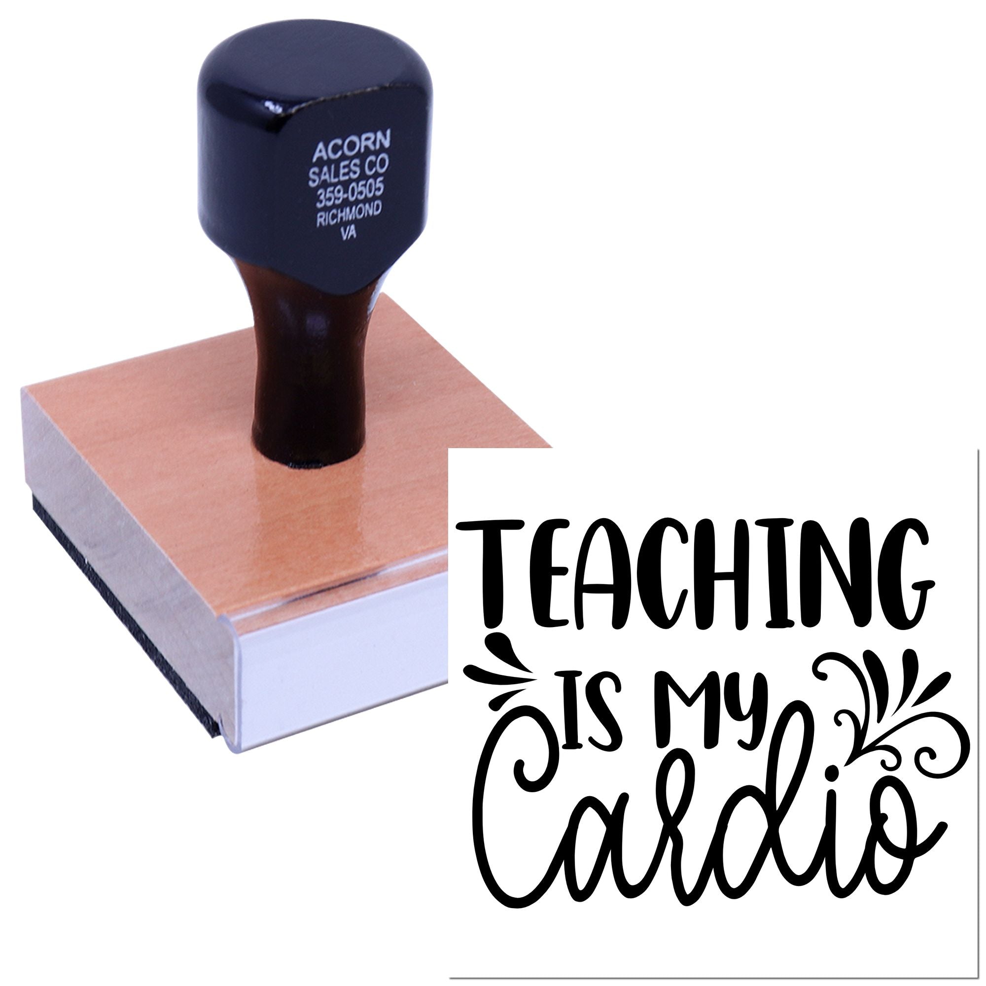 Teacher rubber stamp featuring Teaching Is My Cardio design for classroom crafts, gifts, and school stationery.