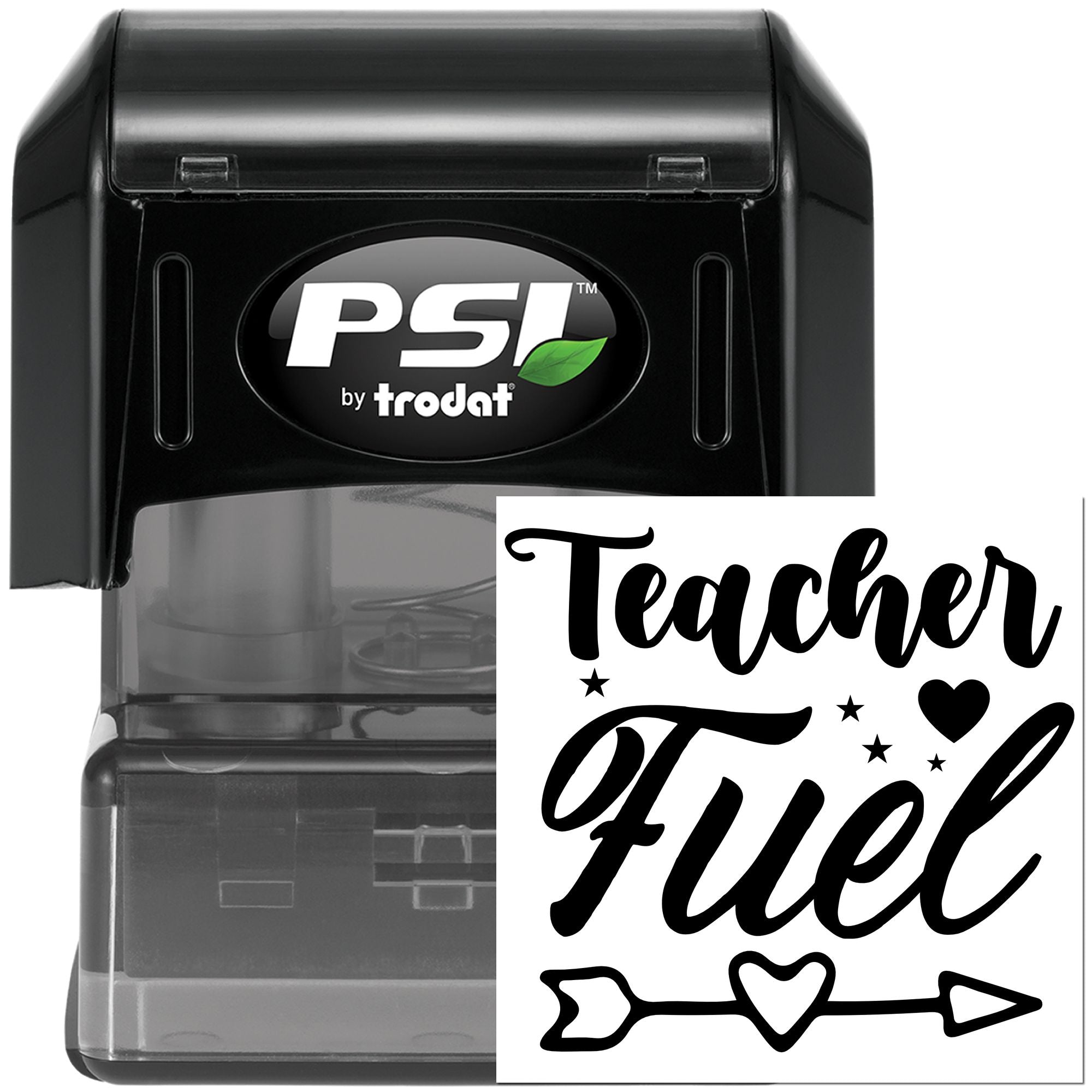Teacher Fuel self-inking rubber stamp by PSI by Trodat for teachers, classroom rewards, and craft projects.