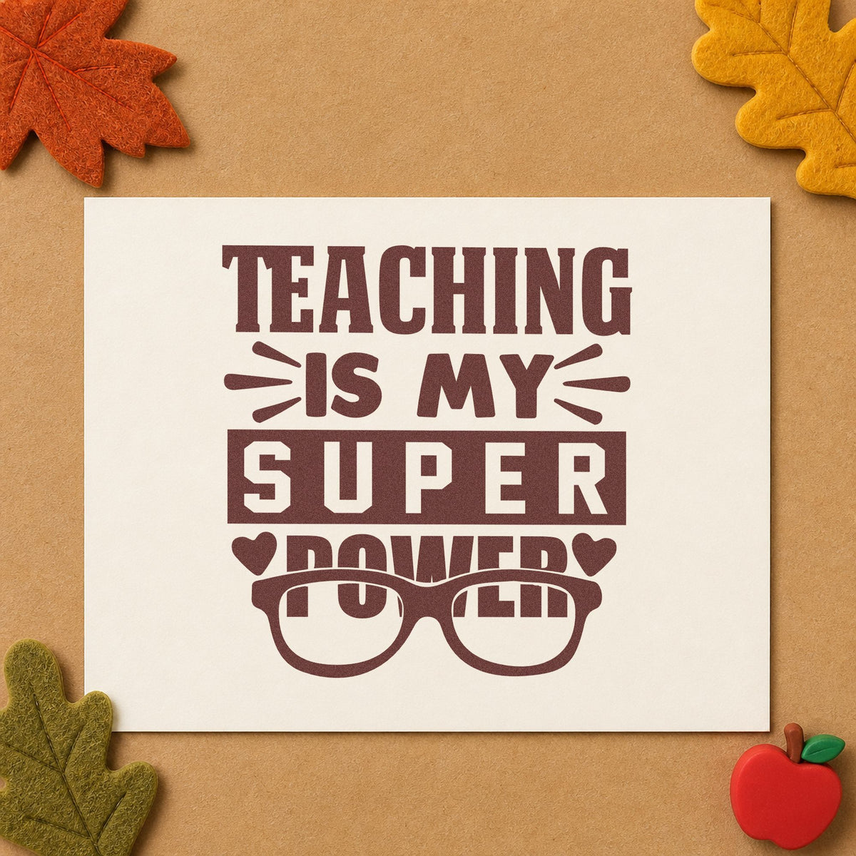 Teaching Super Power Glasses rubber stamp printed in brown ink, ready for lens wipe labels and similar paper crafts.