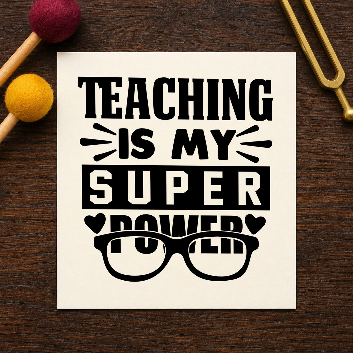 Teaching Super Power Glasses rubber stamp printed in black ink, ready for banners glasses cards and similar paper crafts.