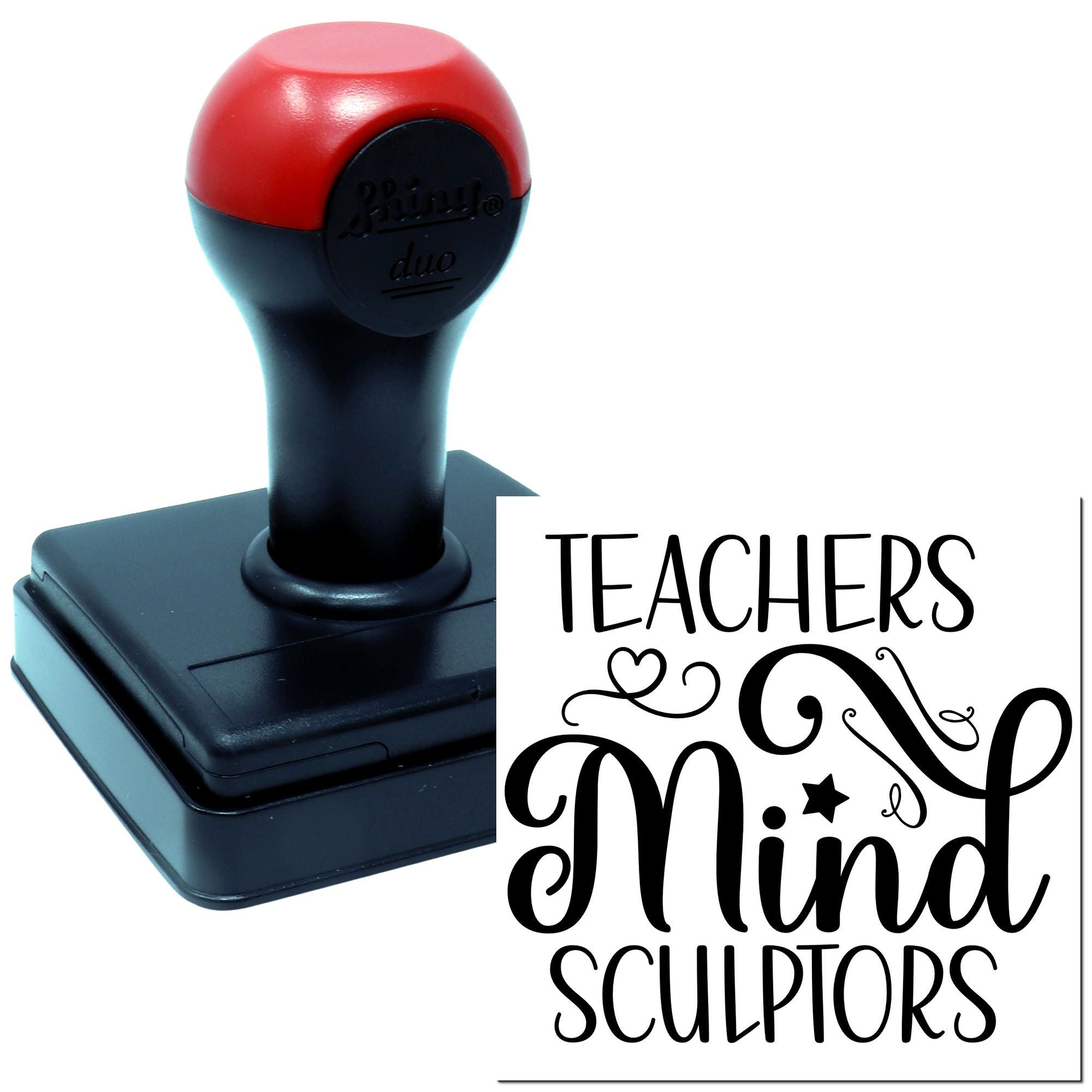 Self-inking teacher rubber stamp with Teachers Mind Sculptors design for classroom use, grading and school crafts.