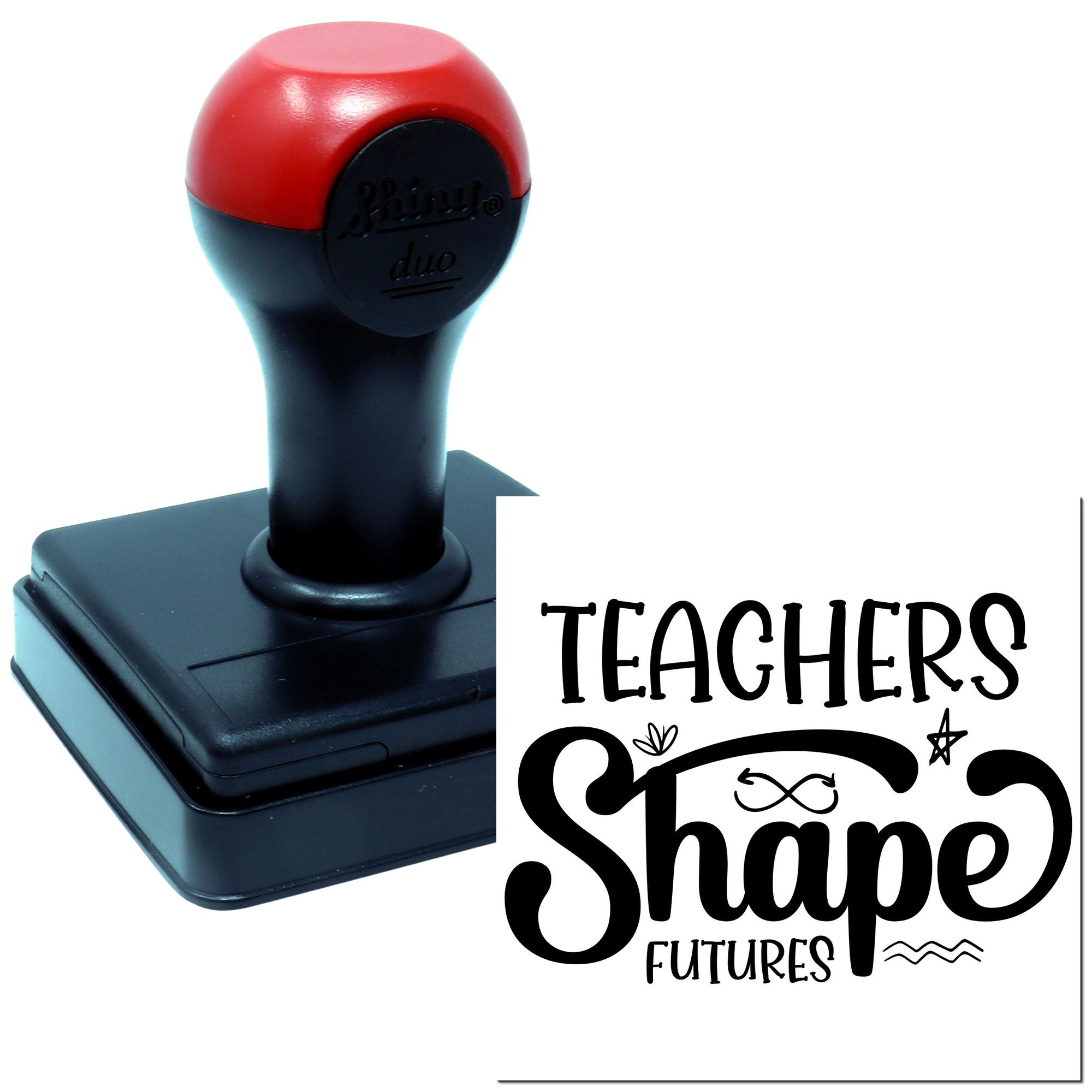Teacher rubber stamp with Teachers Shape Futures design for classroom projects, teacher gifts, and educational stationery.