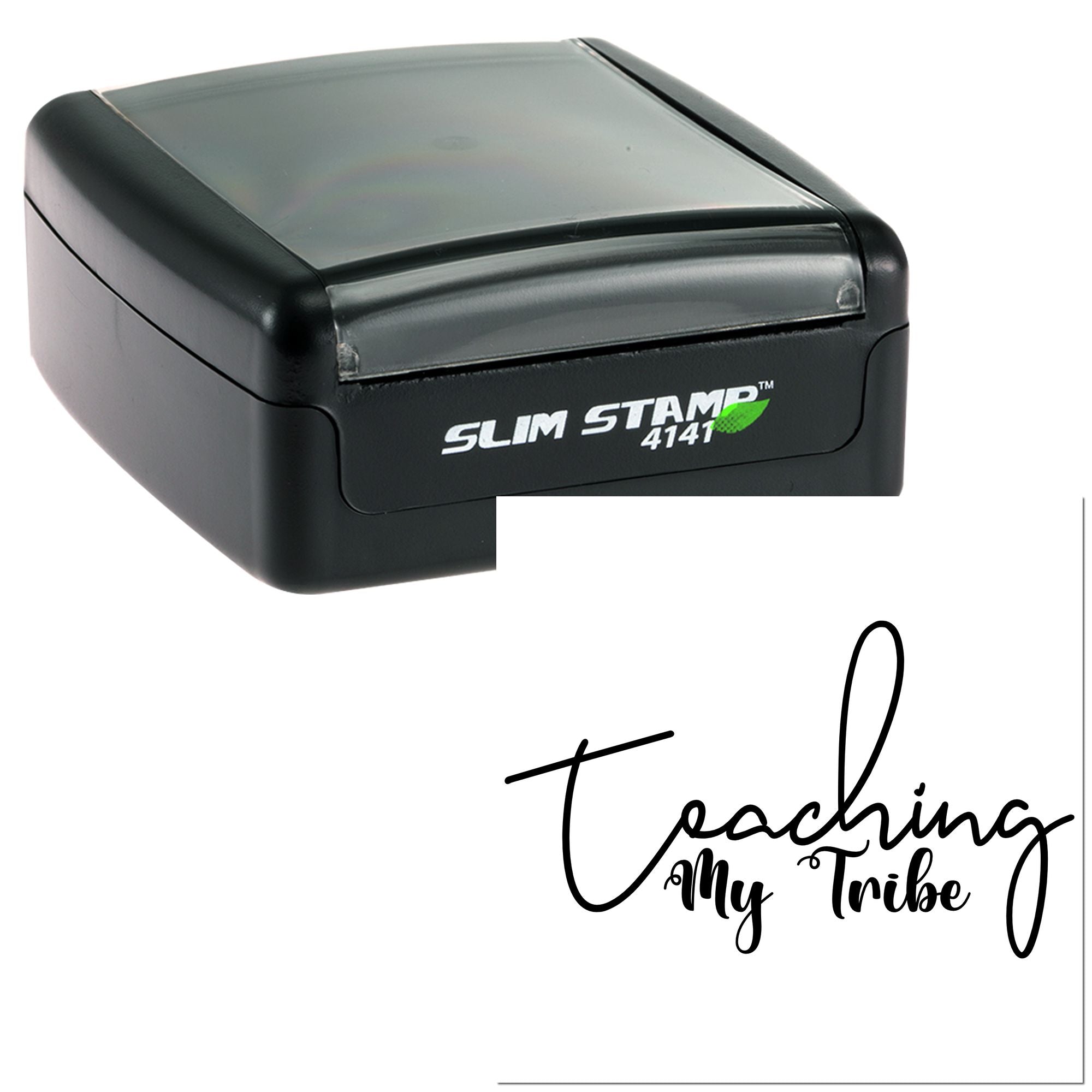 Custom self-inking rubber stamp with Teaching My Tribe design for teachers, classroom use, and personalized educator gifts.