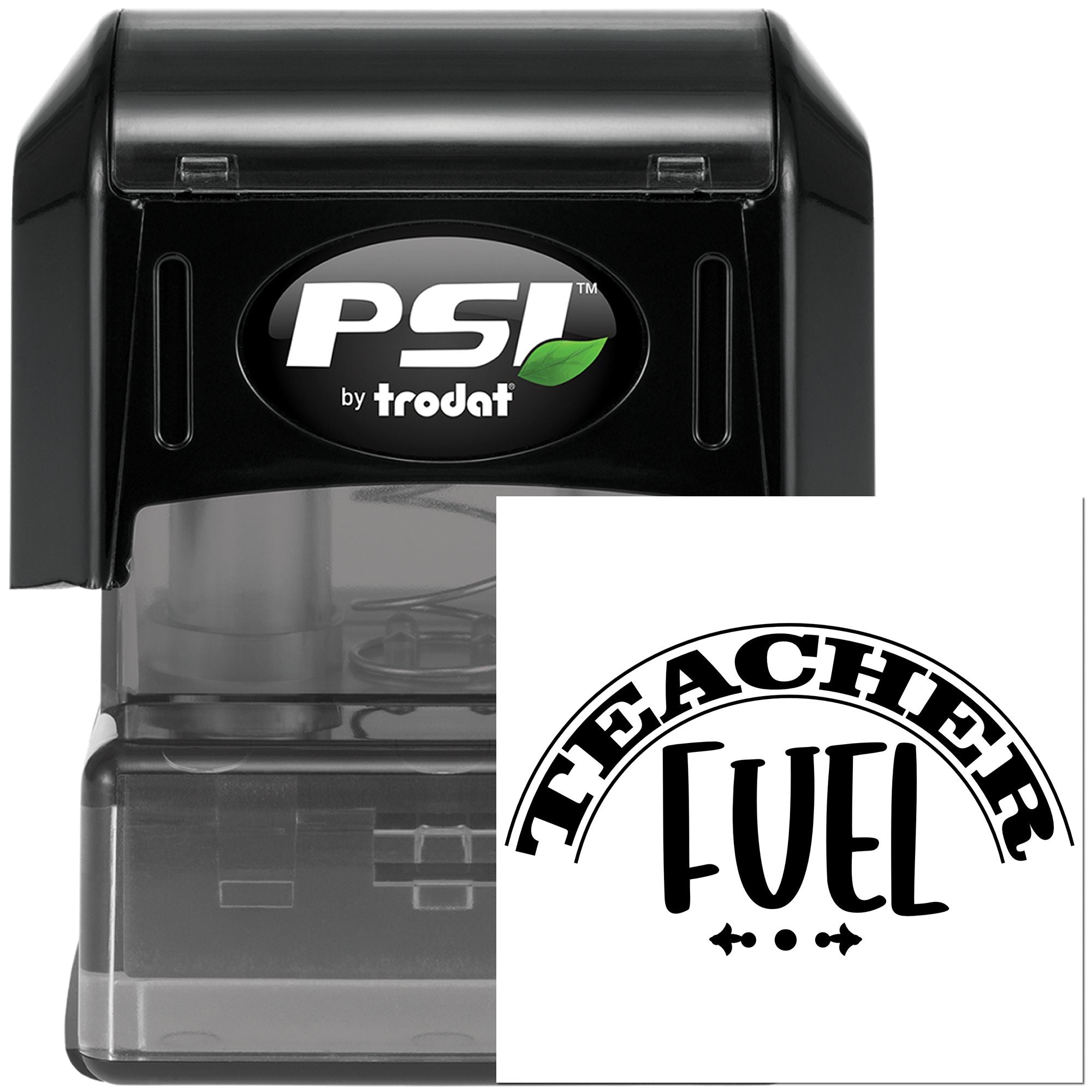 PSI by Trodat self-inking custom rubber stamp with Teacher Fuel design for classroom marking