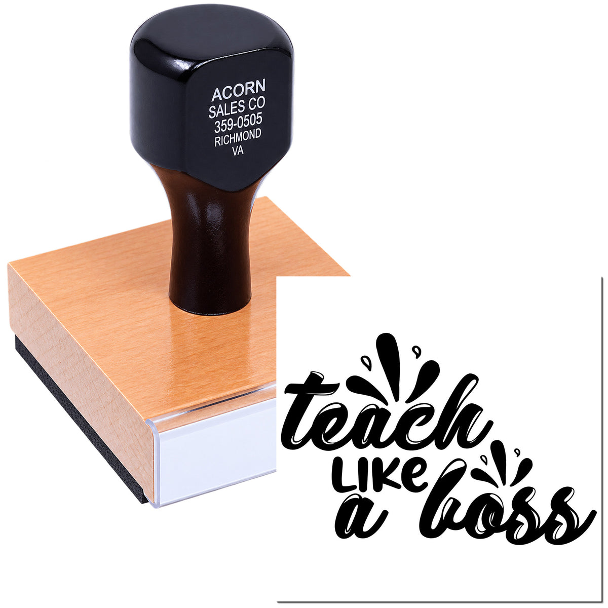 Custom teacher rubber stamp featuring Teach Like a Boss for classroom paperwork, grading, and reward marking.
