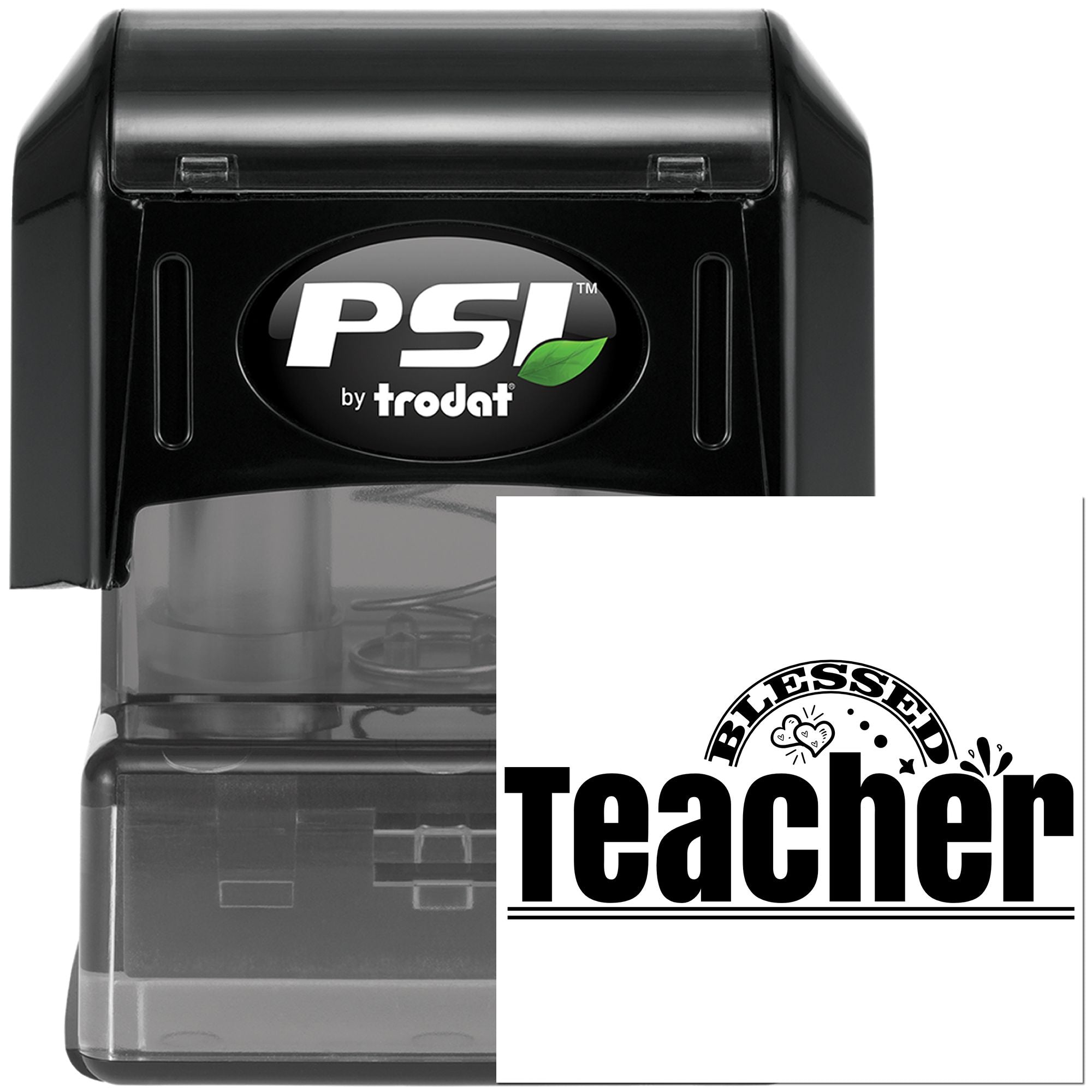 PSI by Trodat self-inking rubber stamp with Blessed Teacher imprint for classroom grading and teacher crafts.
