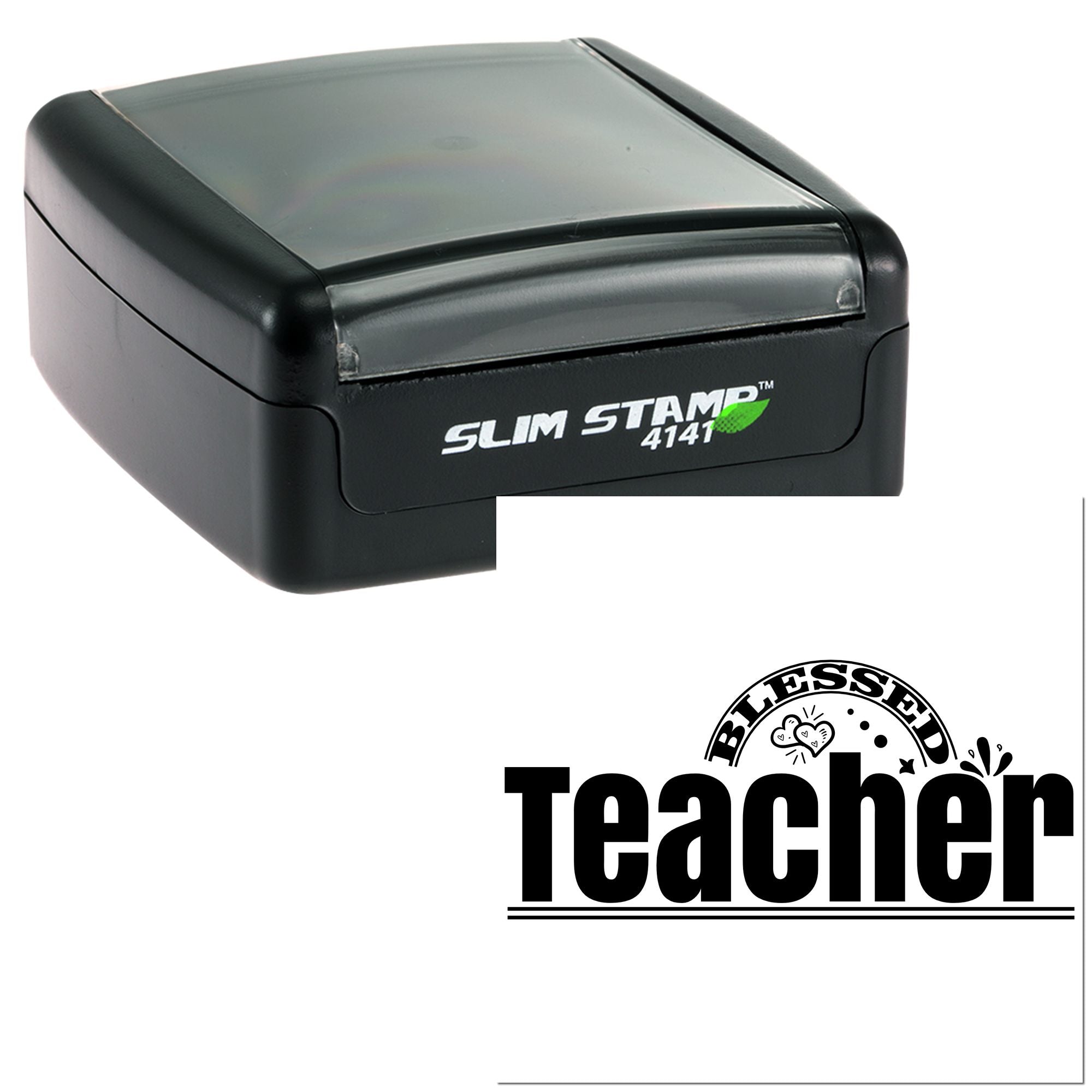 Slim Stamp 4141 self-inking rubber stamp with Teacher Blessed design for classroom praise and teacher appreciation
