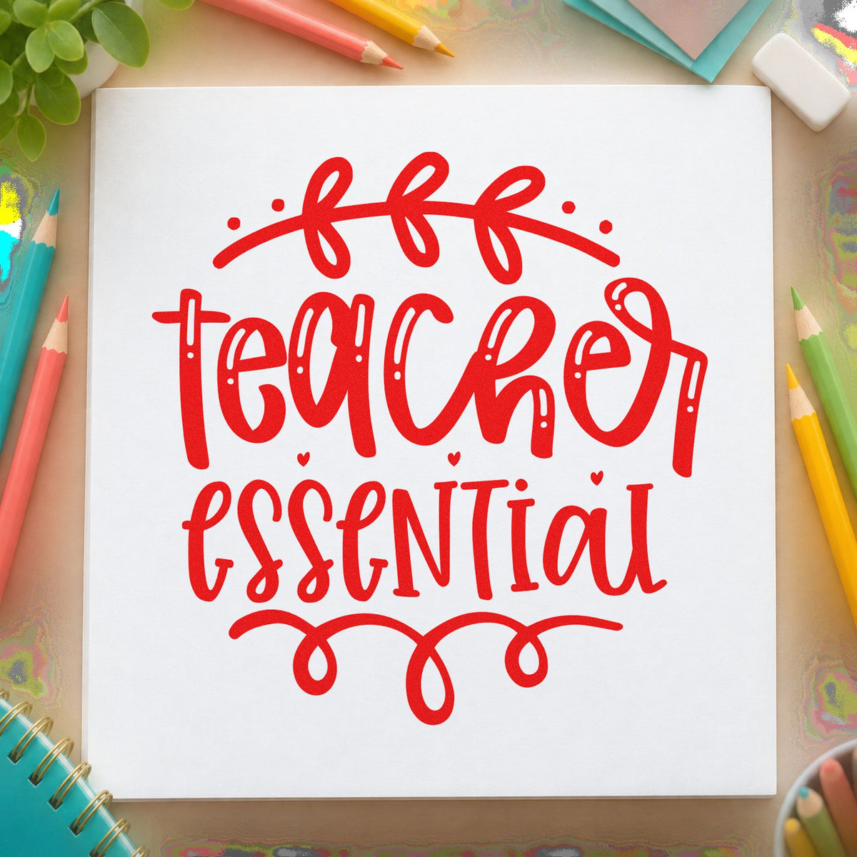 Teacher Essential Leafy Flourish Rubber Stamp – Duo Hand in use 7